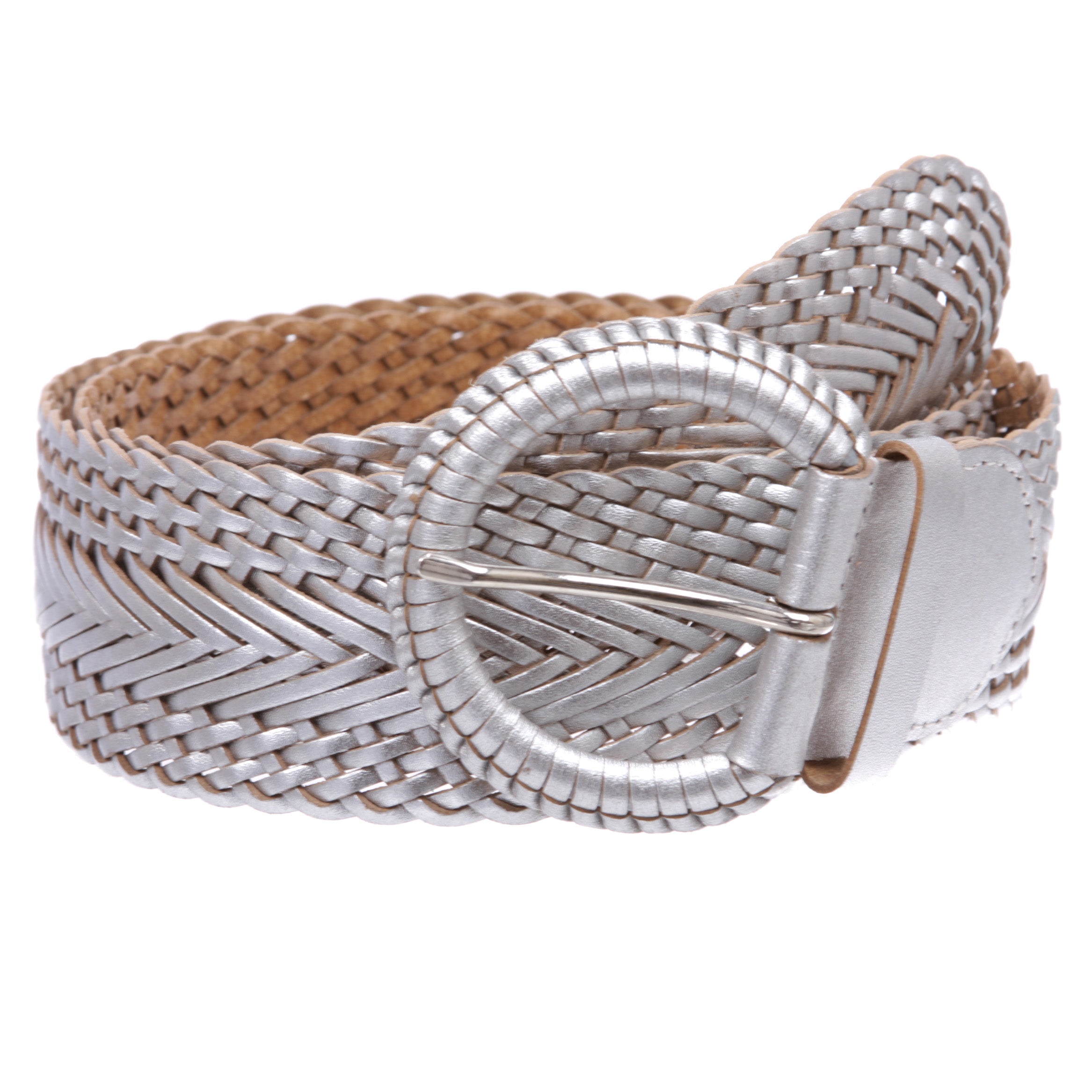 2 Inch Wide Genuine Leather Braided Woven Round Belt