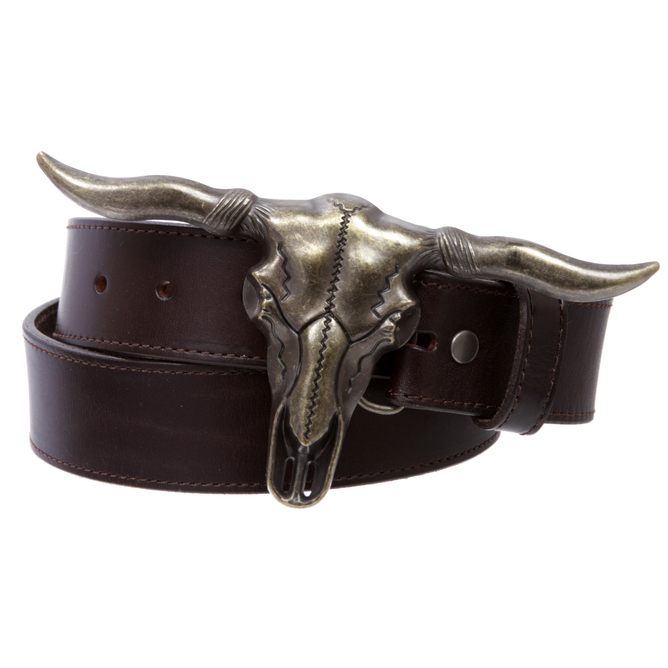 1 1/2" Snap On Horn Bull Western Texas Cowboy Large Buckle With Cow High Full Top Grain Leather Plain Belt