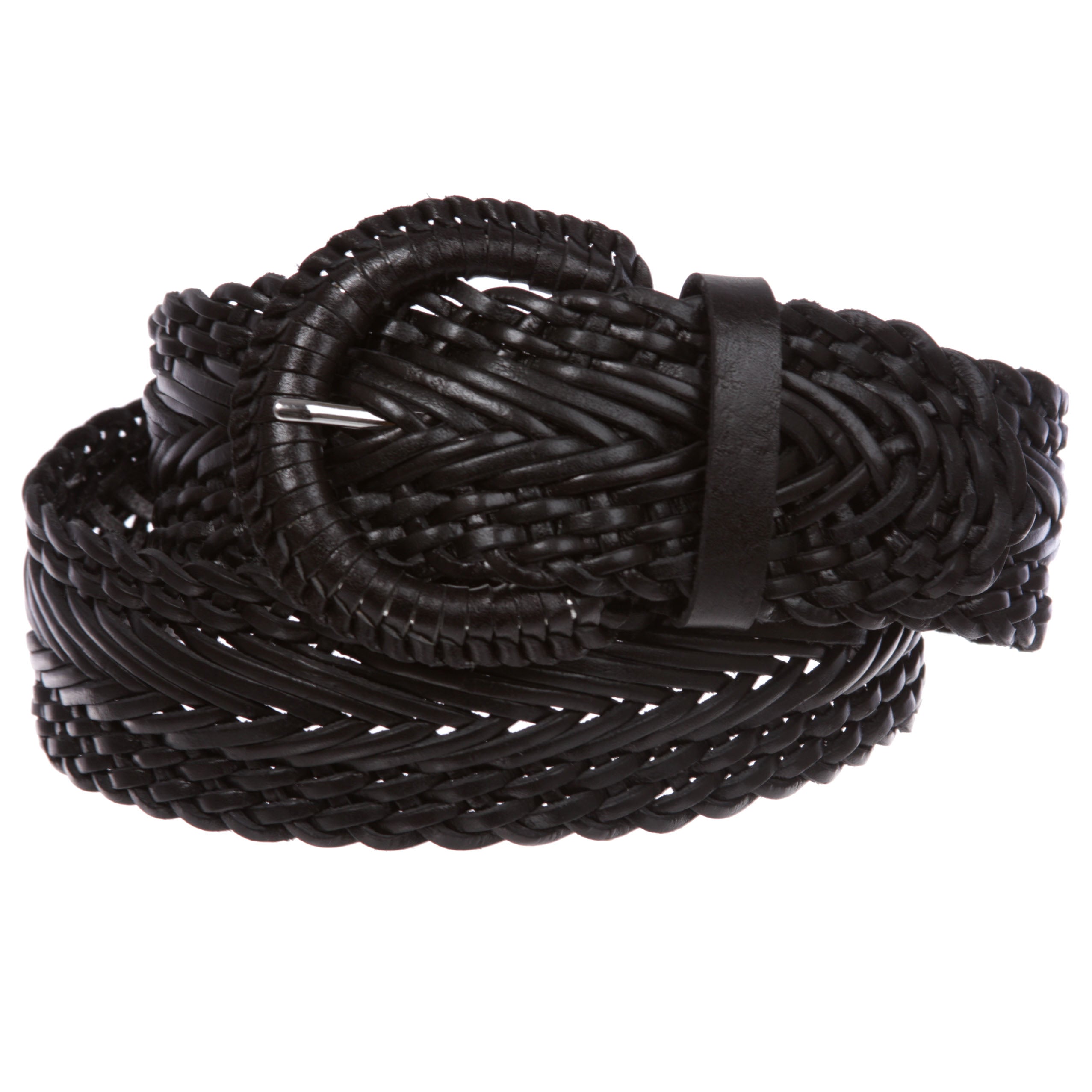 Women's 2" Wide Braided Woven Round Leather Belt