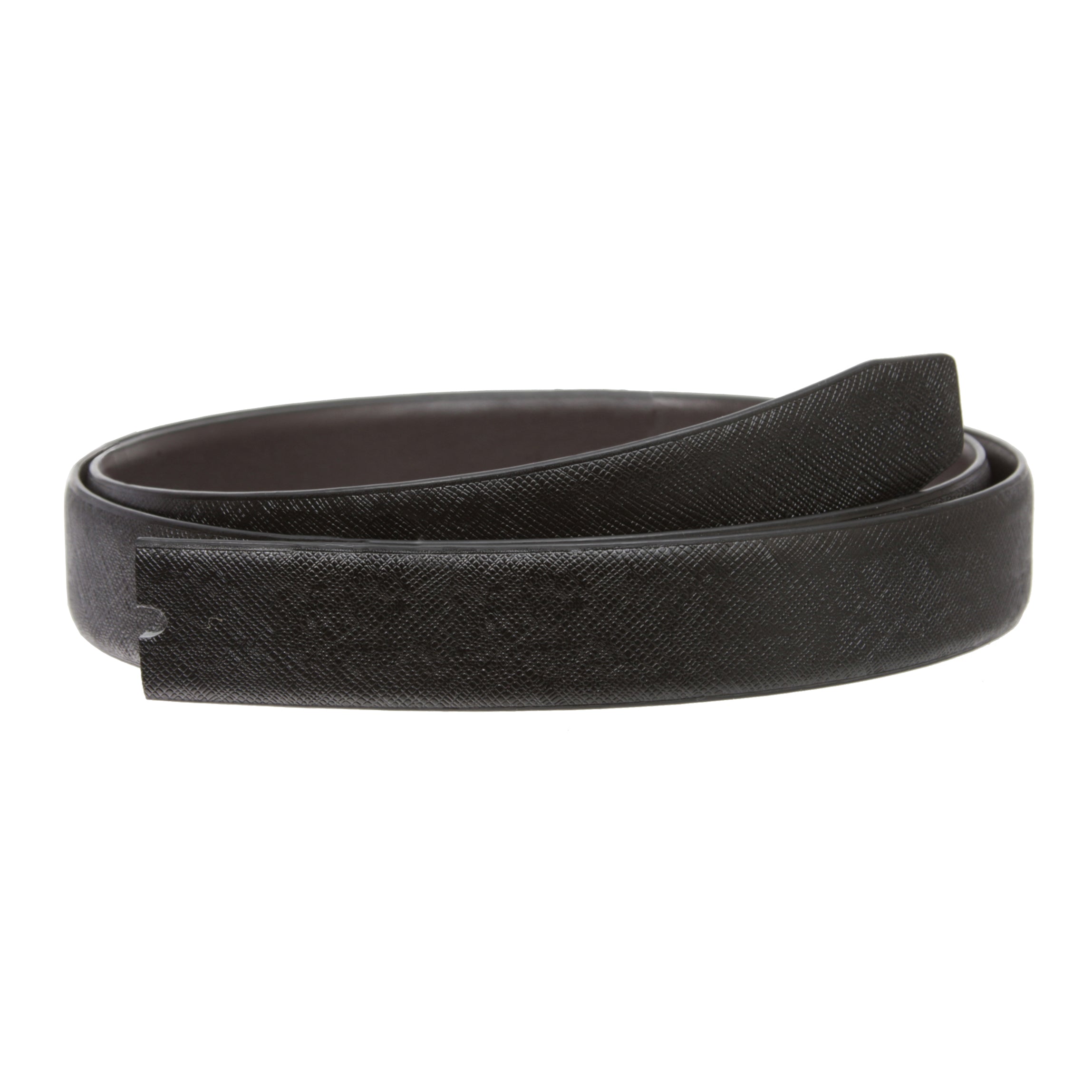 1 1/8" Black Cut-To-Fit One-Size-Fits-All Reversible (Black/Brown) Feather Edged Plain Leather Belt Strap