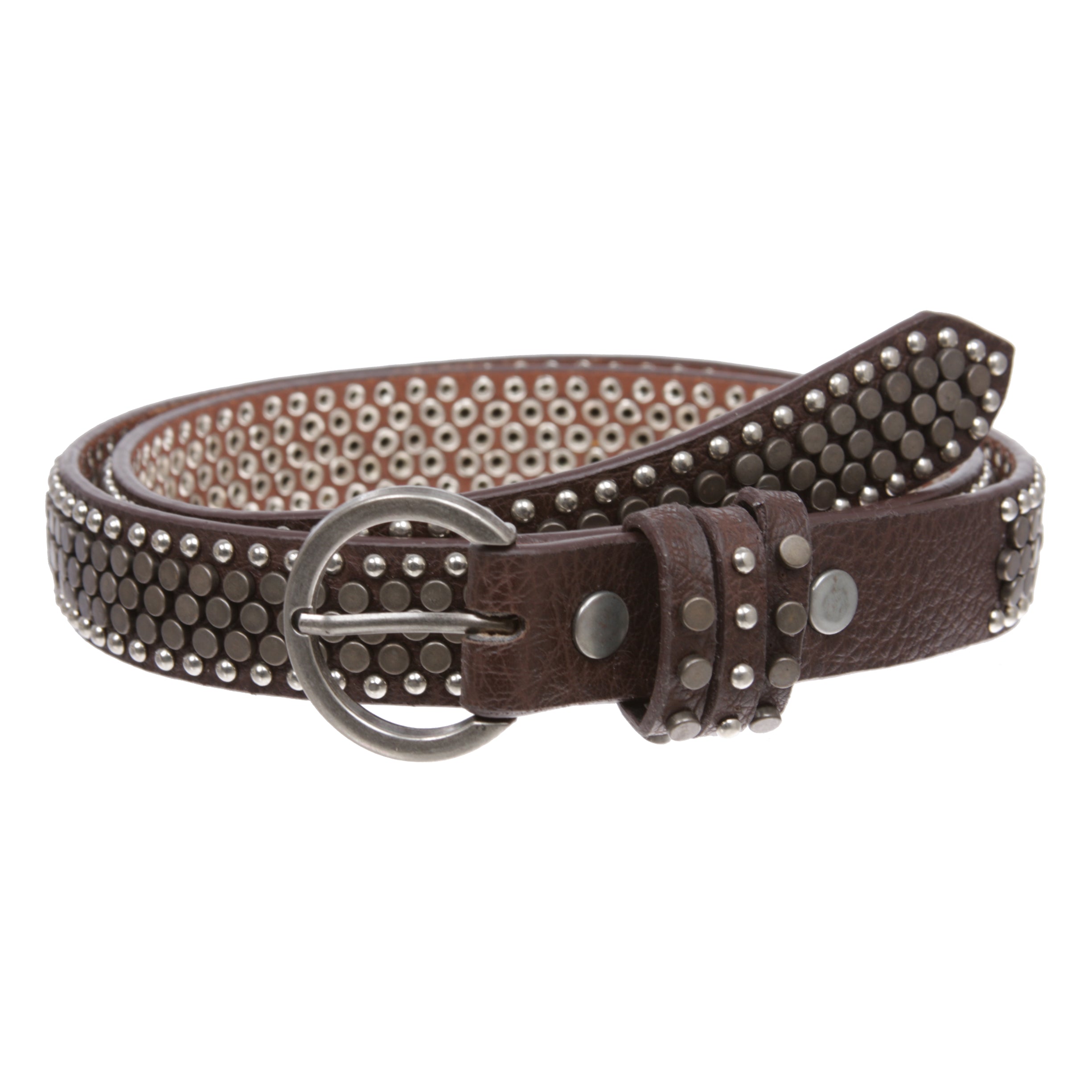 Women's Riveted Nail Heads Round Circle Studded Skinny Leather Jean Belt