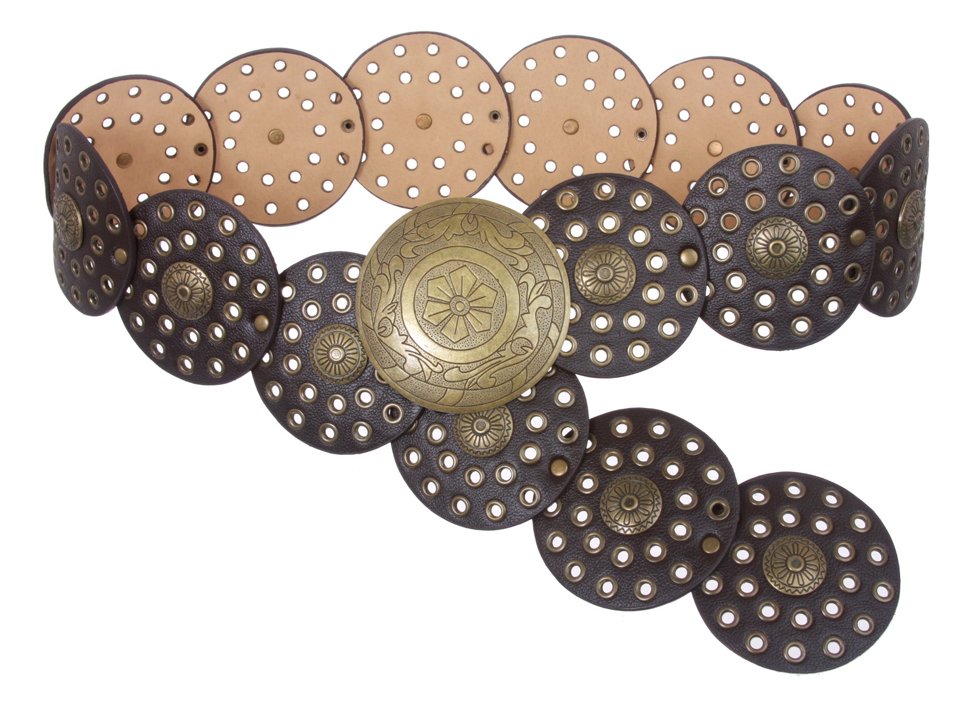 3 1/2" (90 mm) Wide Ladies Wide Boho Disc Concho Leather Belt