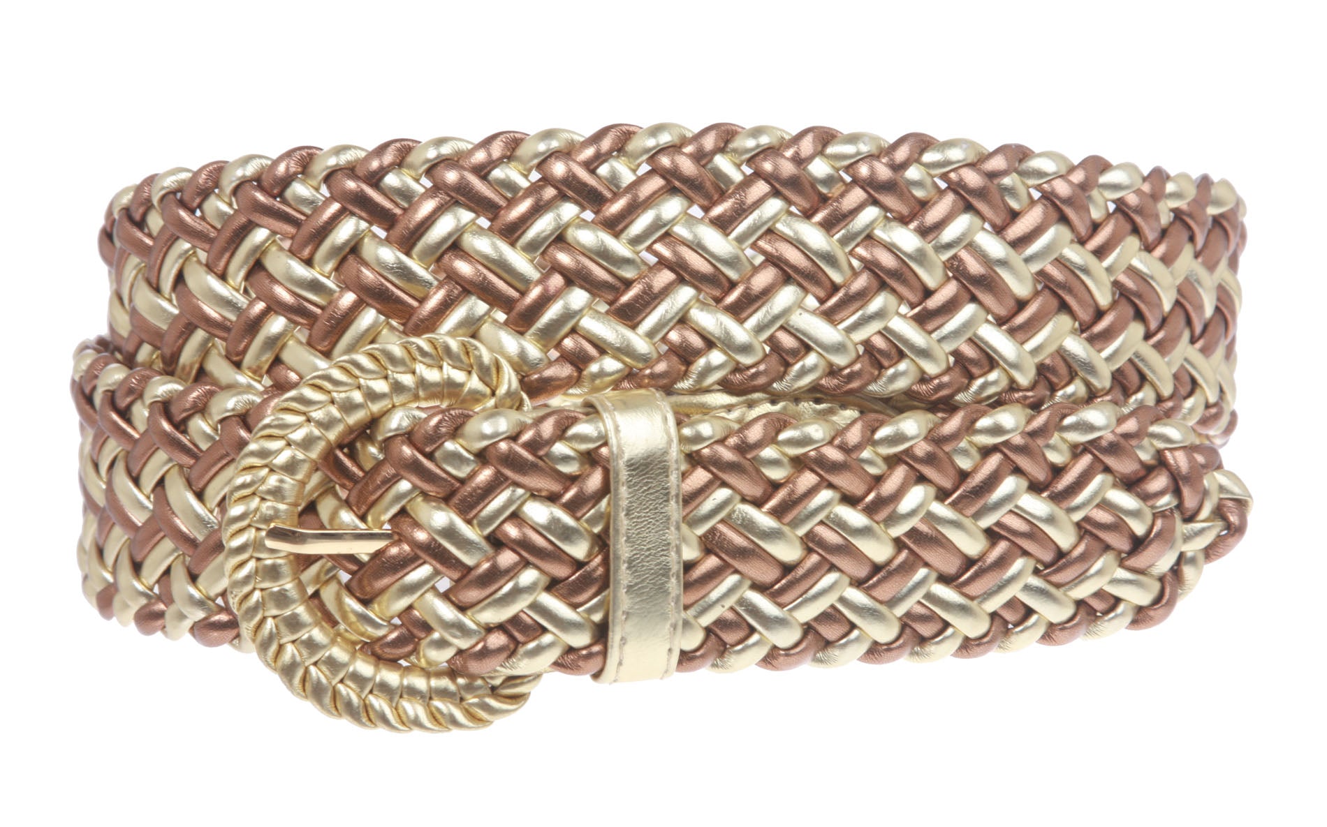 Women's 1 1/4" Inch Wide Hand Made Metallic Braided Woven Casual Belt