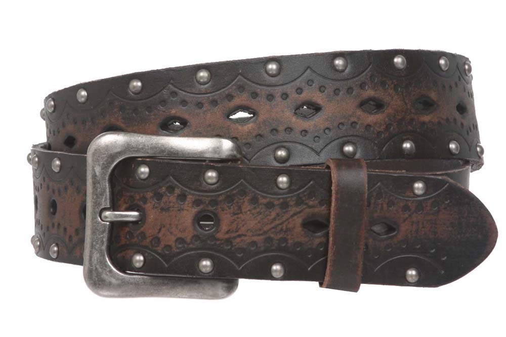 Les Petites Bombes LPB Brown Leather store Logo Studded Belt Studded Size 32 European