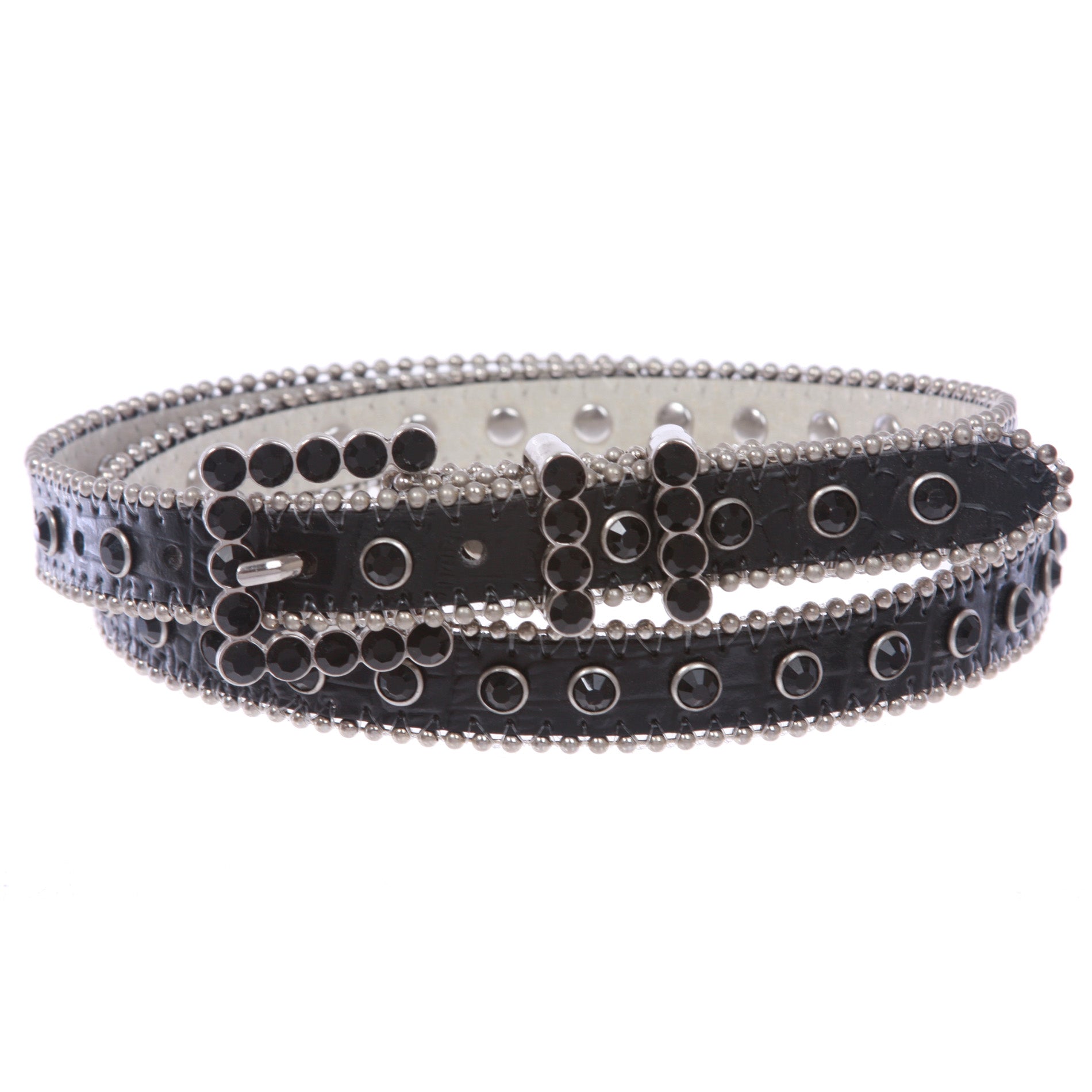 Women's 3/4" Faux Zebra or Alligator Print Rhinestone Skinny Leather Belt