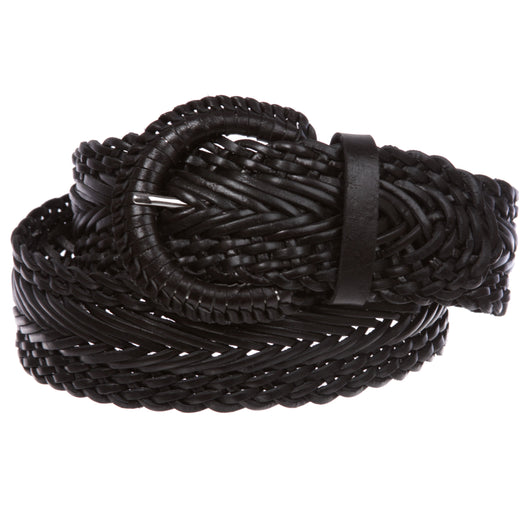 Women's 2 Wide Braided Woven Round Leather Belt –