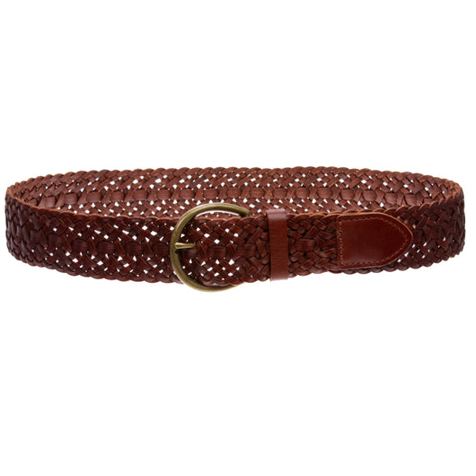 Women's 2 (50mm) Braided Woven Leather Belt with Horseshoe Buckle –