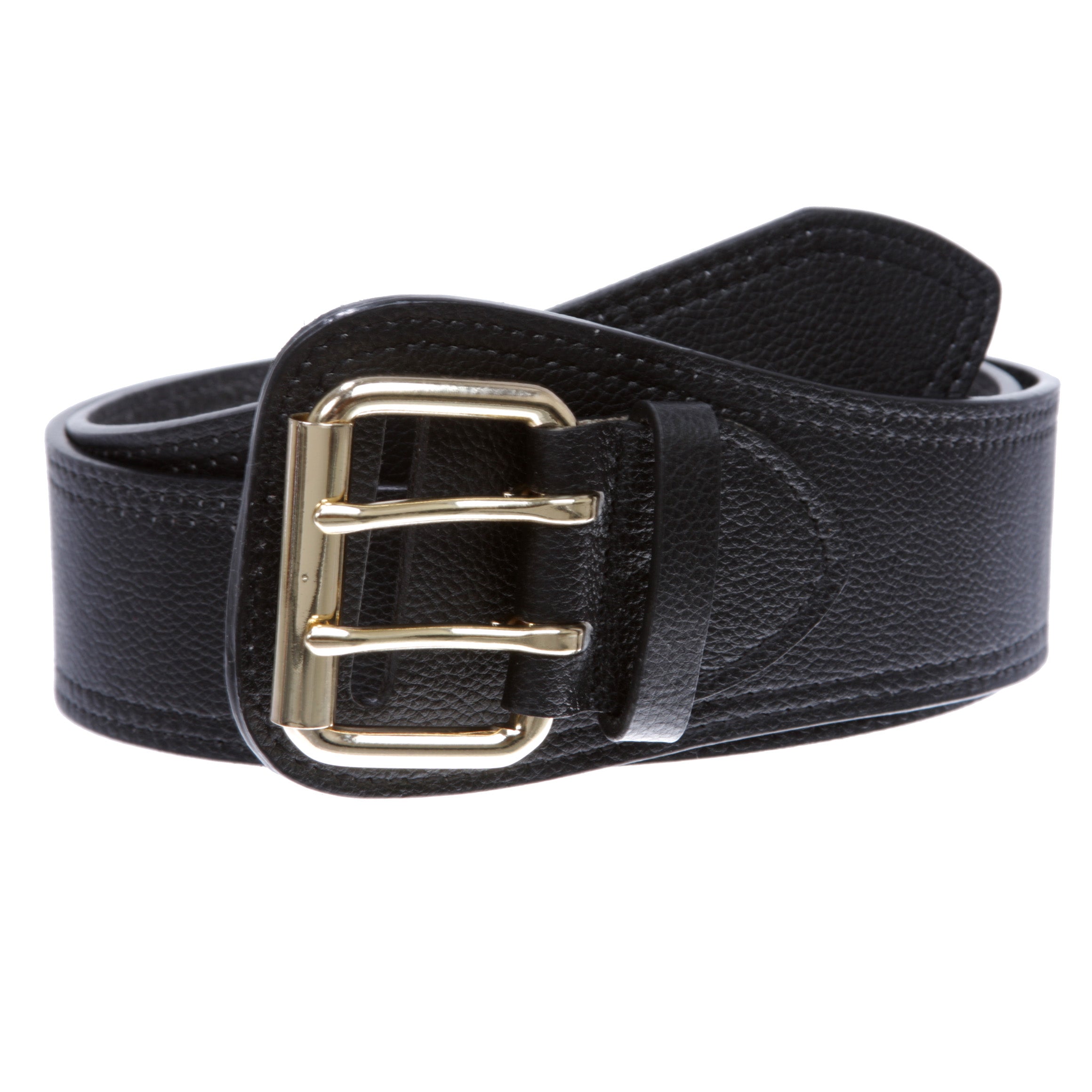 Women's Litchi Veined Double Stitch Double Hole Tapered Leather Belt