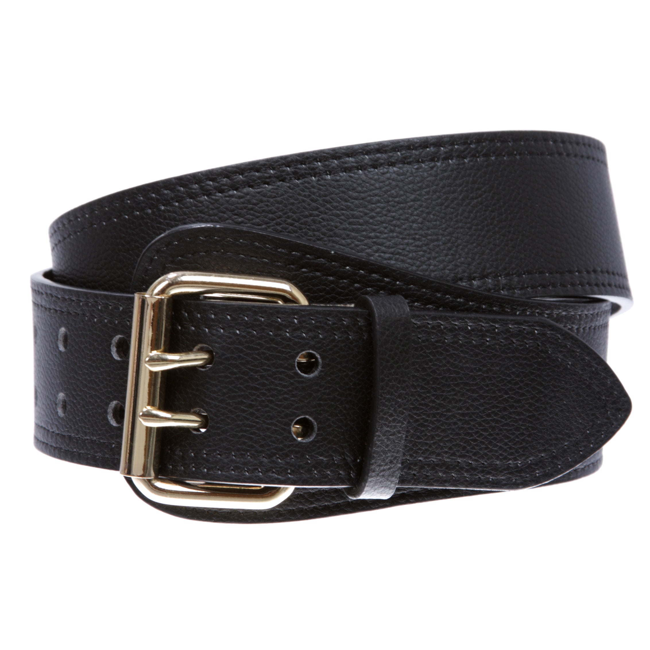 Women's Litchi Veined Double Stitch Double Hole Tapered Leather Belt