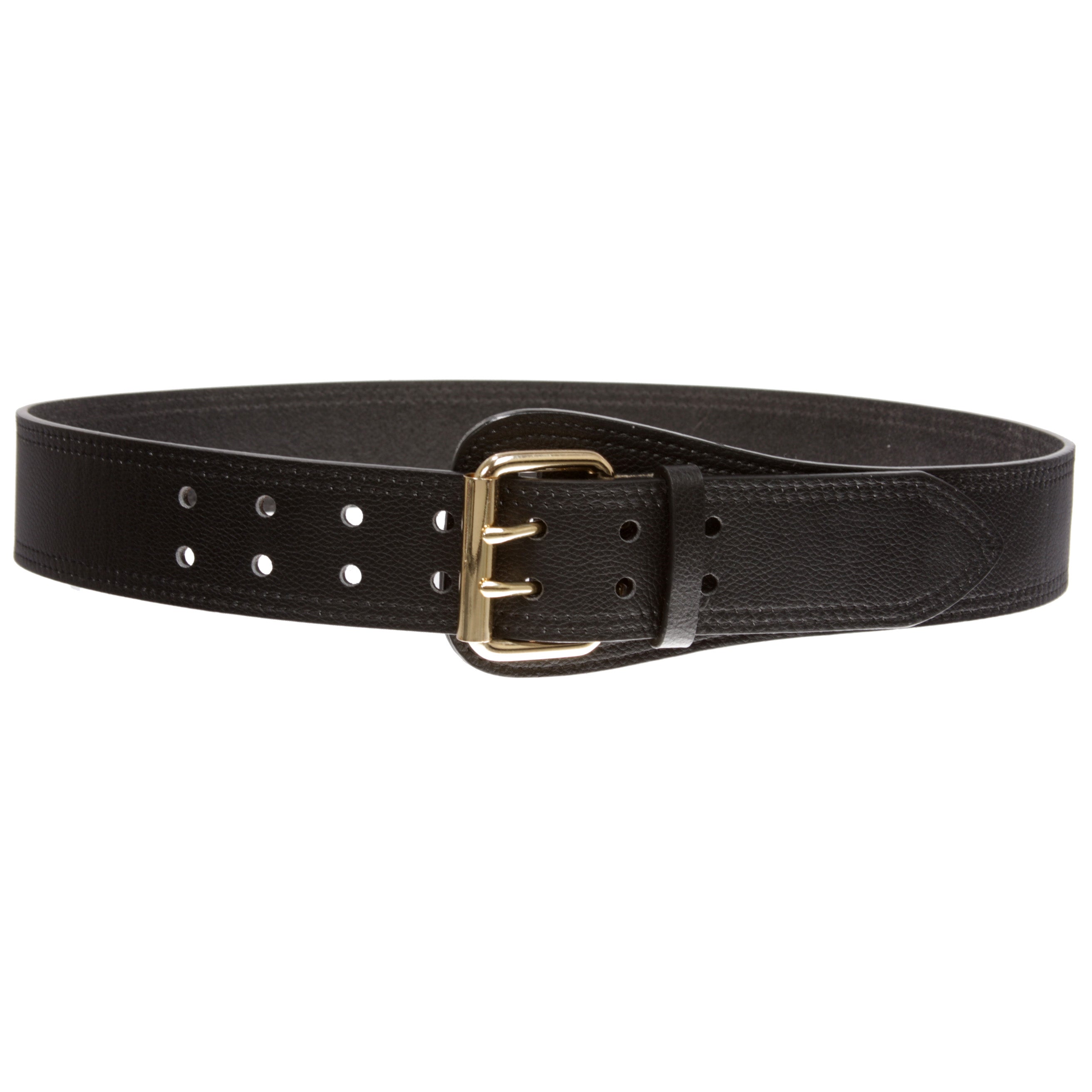 Women's Litchi Veined Double Stitch Double Hole Tapered Leather Belt