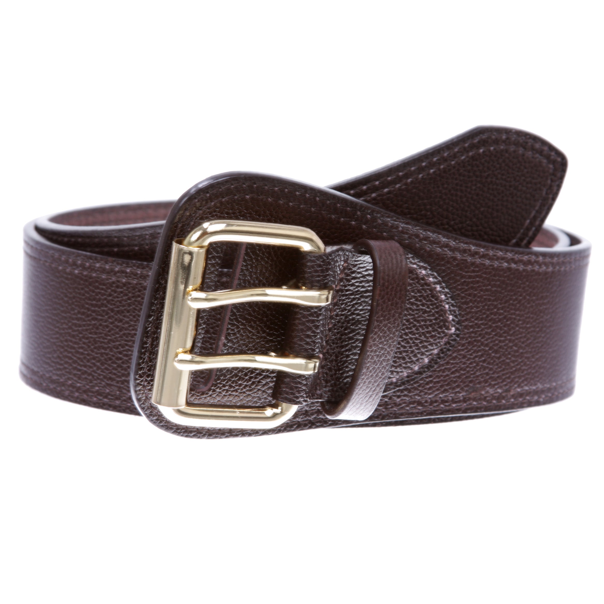 Women's Litchi Veined Double Stitch Double Hole Tapered Leather Belt