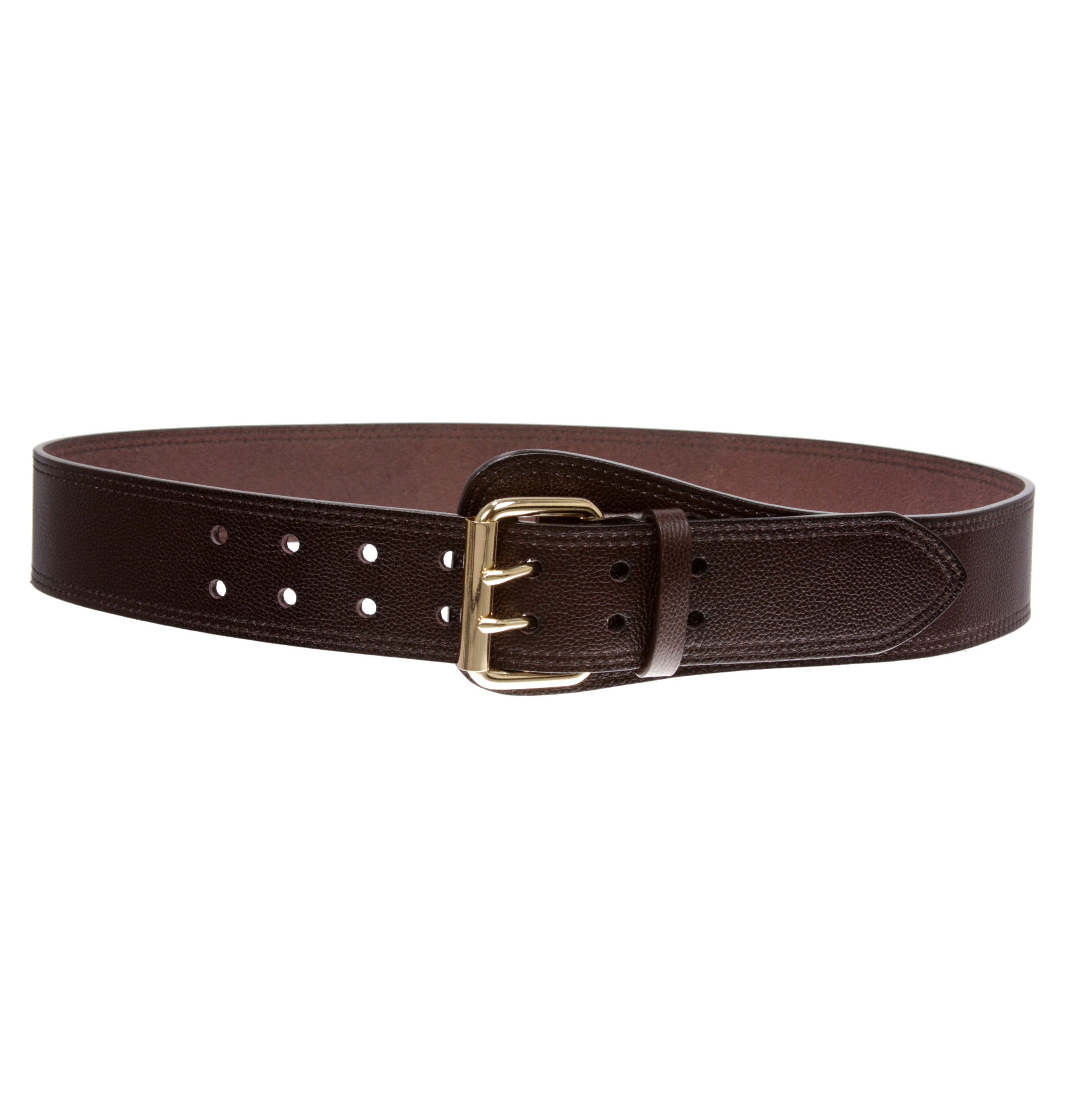 Women's Litchi Veined Double Stitch Double Hole Tapered Leather Belt