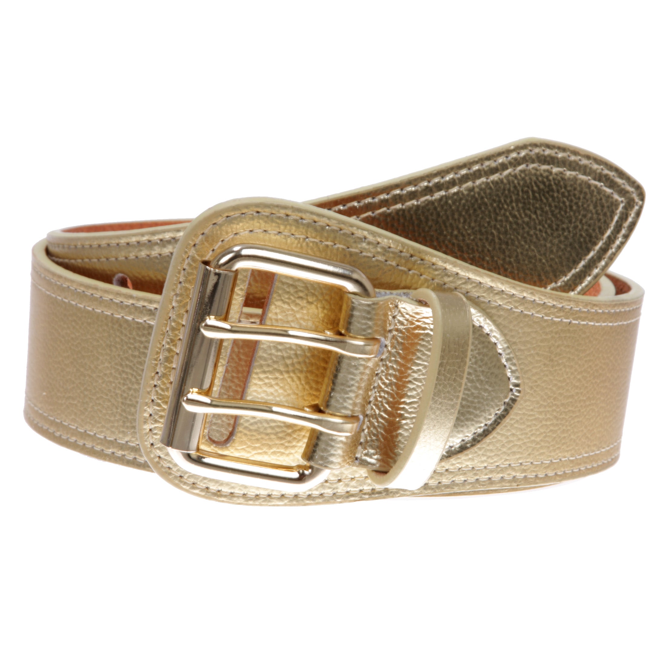 Women's Litchi Veined Double Stitch Double Hole Tapered Leather Belt