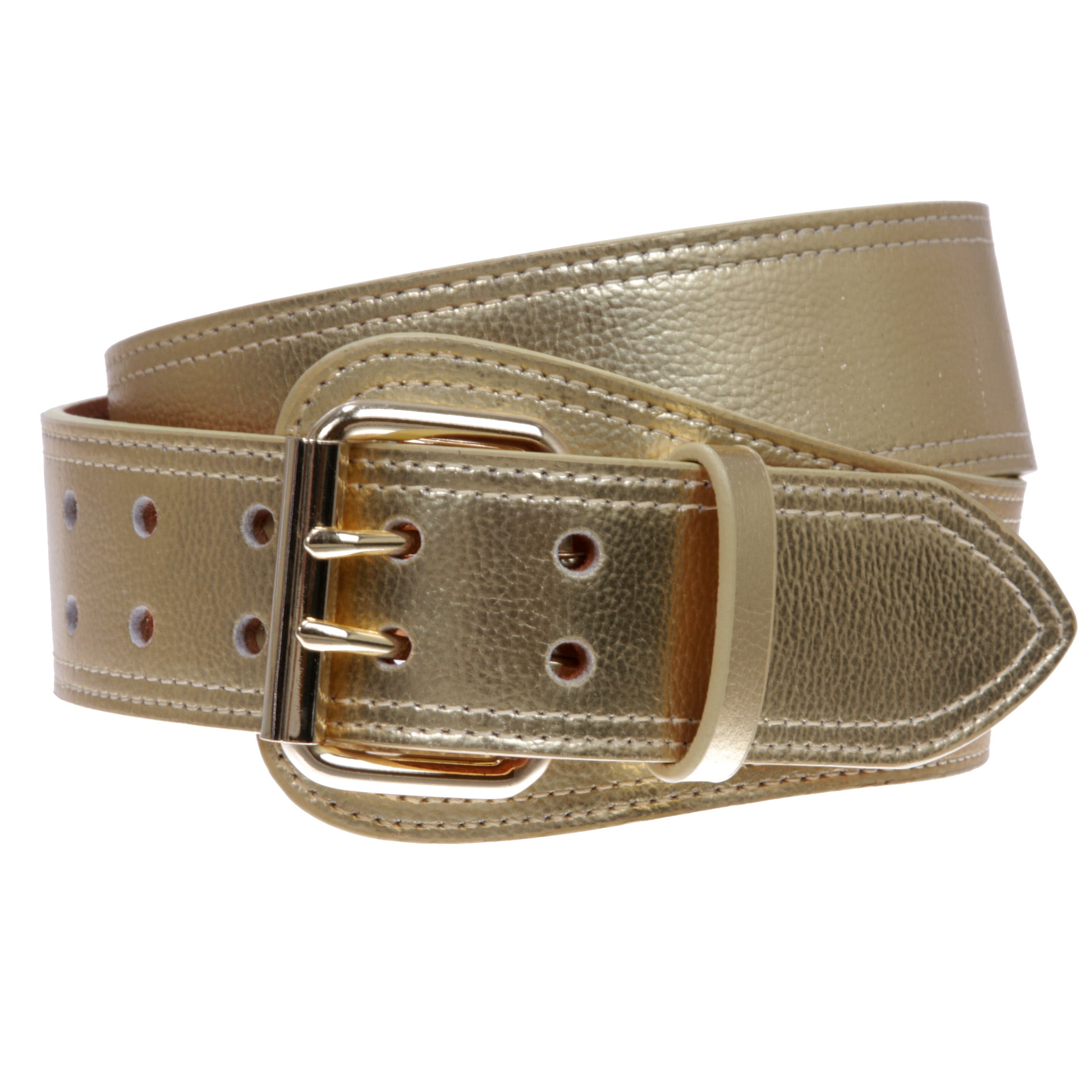 Women's Litchi Veined Double Stitch Double Hole Tapered Leather Belt