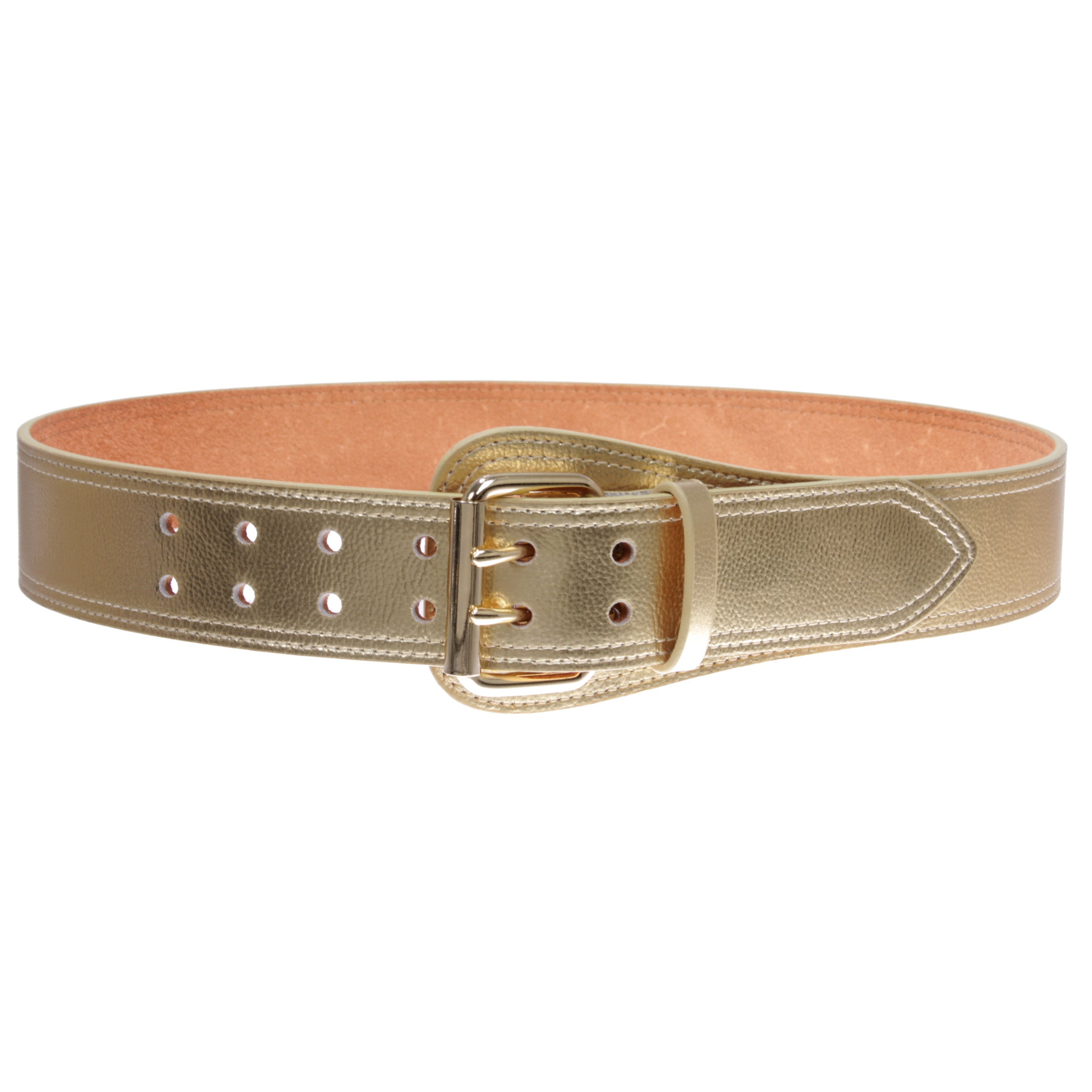 Women's Litchi Veined Double Stitch Double Hole Tapered Leather Belt