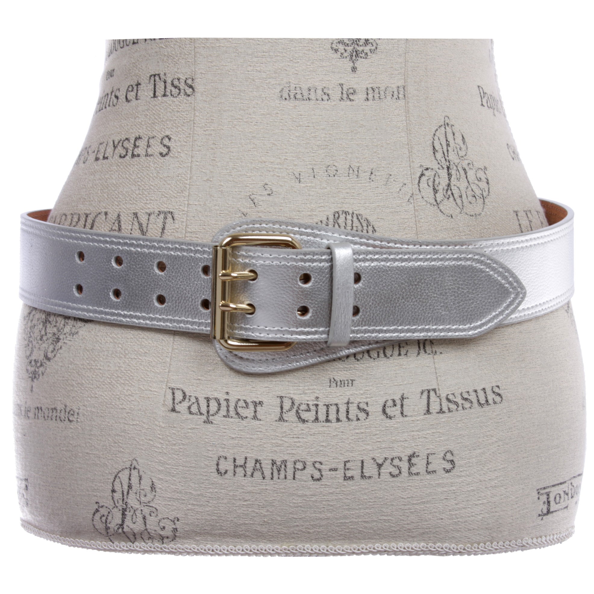 Women's Litchi Veined Double Stitch Double Hole Tapered Leather Belt