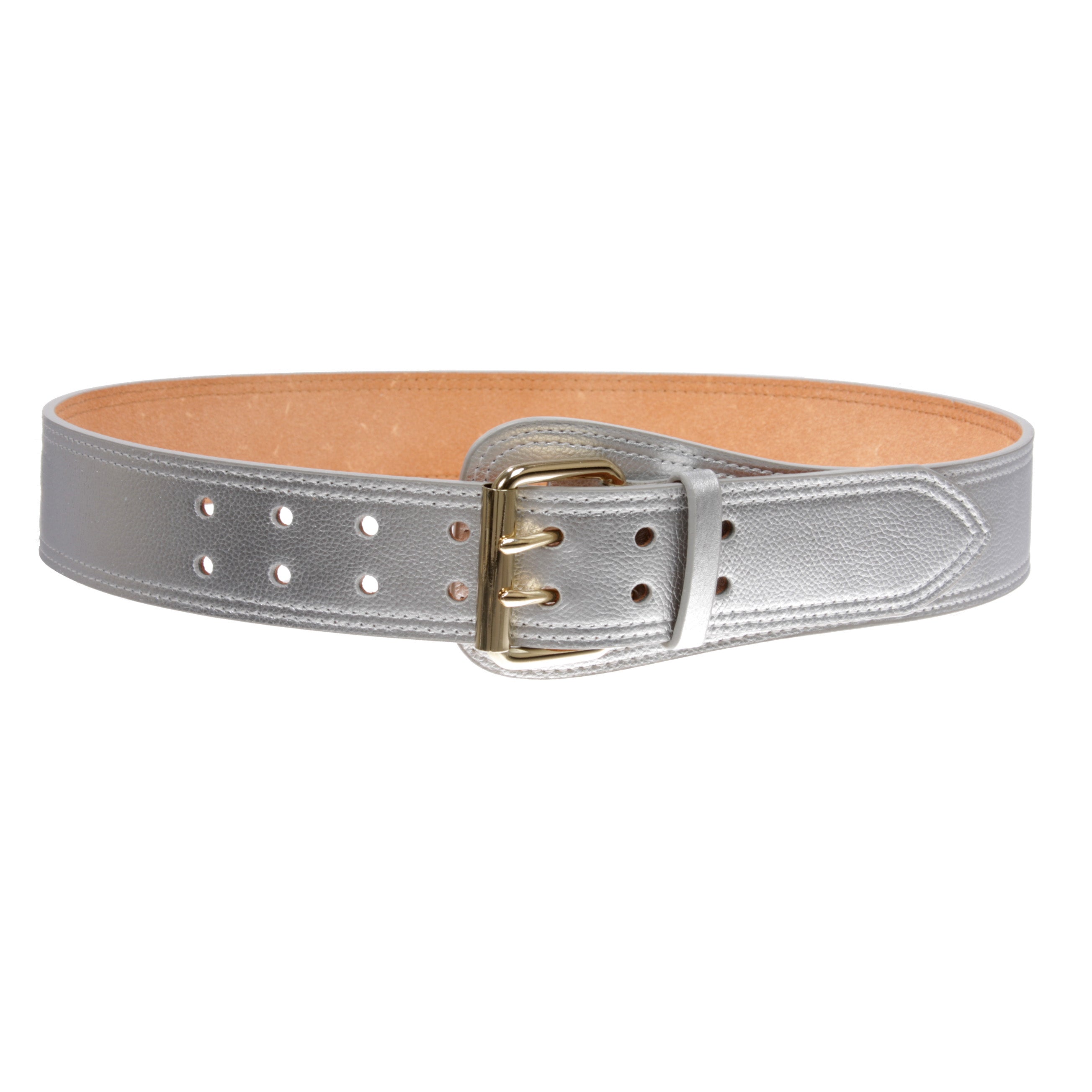 Women's Litchi Veined Double Stitch Double Hole Tapered Leather Belt