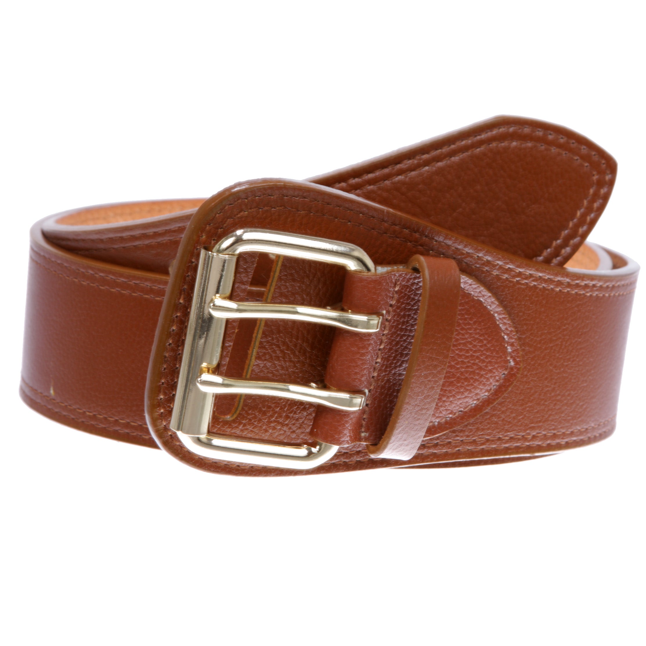 Women's Litchi Veined Double Stitch Double Hole Tapered Leather Belt