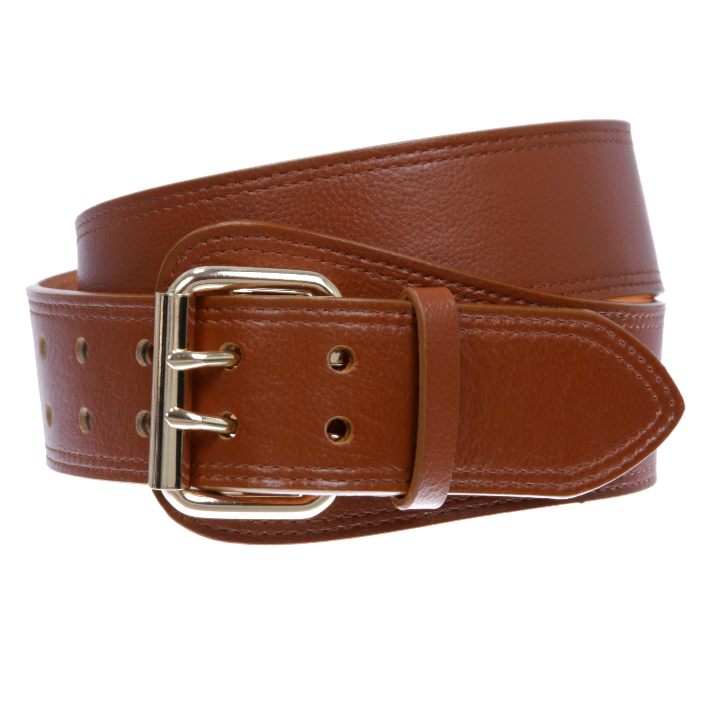 Women's Litchi Veined Double Stitch Double Hole Tapered Leather Belt