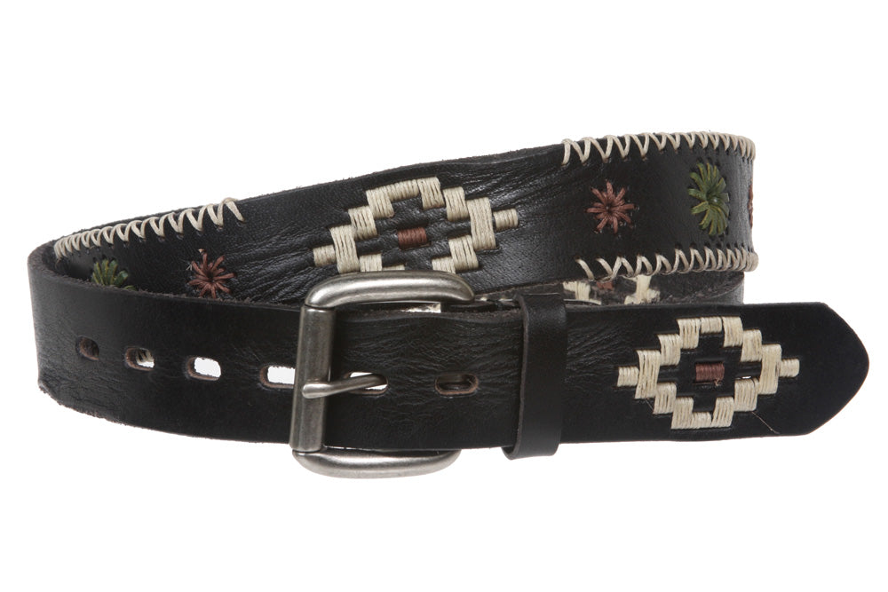 1 1/2" Wide Genuine Leather Stitching Pattern Belt