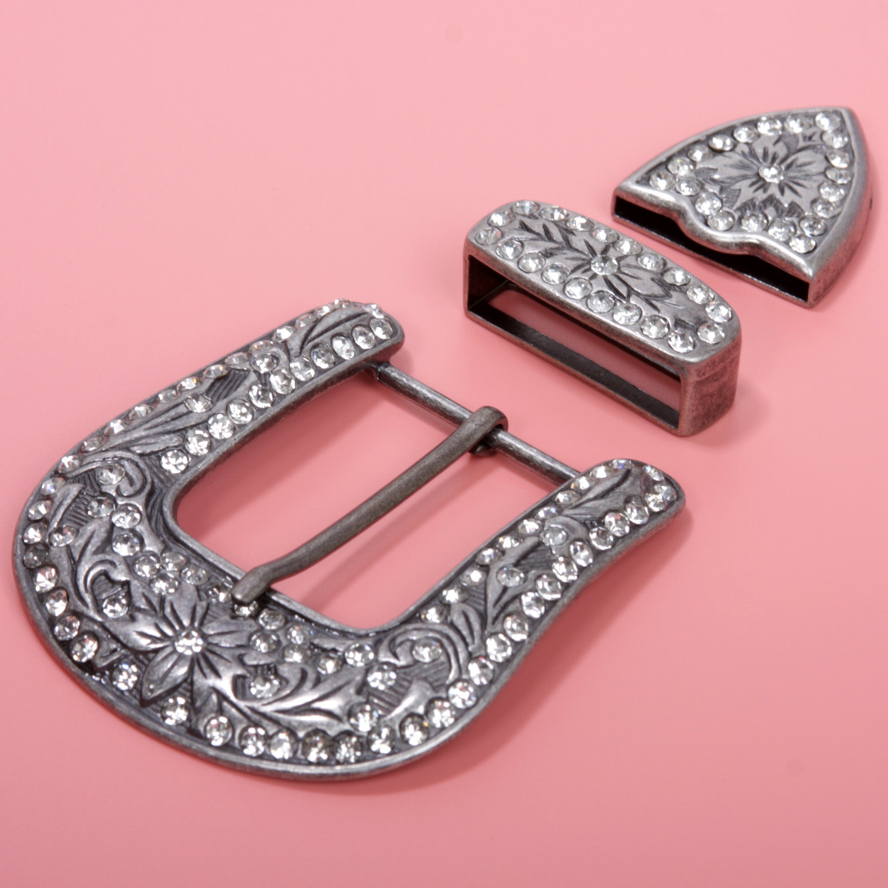 DIY Rhinestone Western Bling Buckle 3-piece Set for Replacement or leathercraft