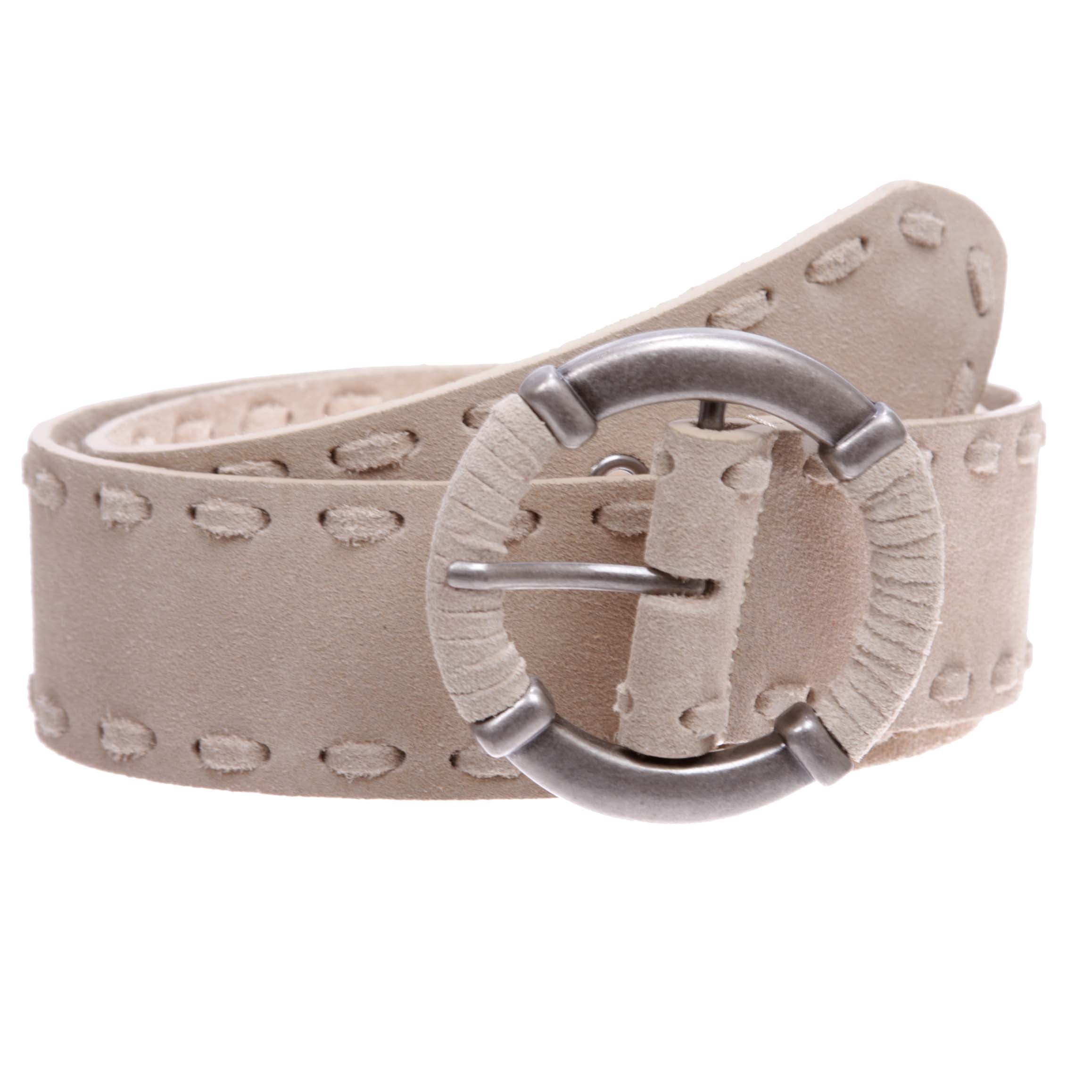 Women's 1 7/8" Lace Edged Braided Cow Suede Leather Round Belt