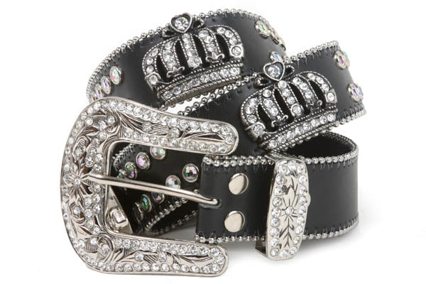 Western Rhinestone Crown Genuine Leather Belt