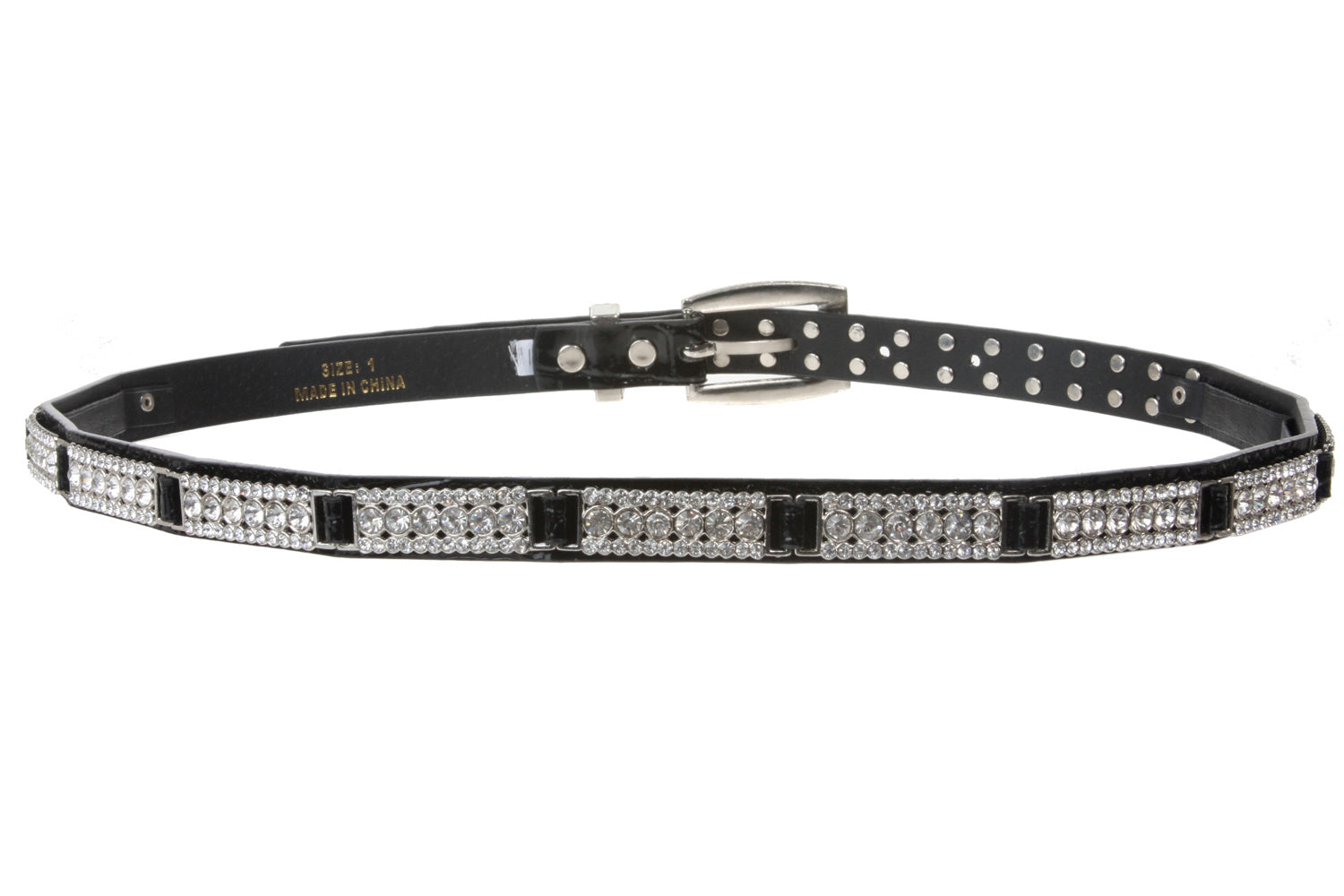 3/4" Skinny Rhinestone Faux Alligator Patent Leather Belt