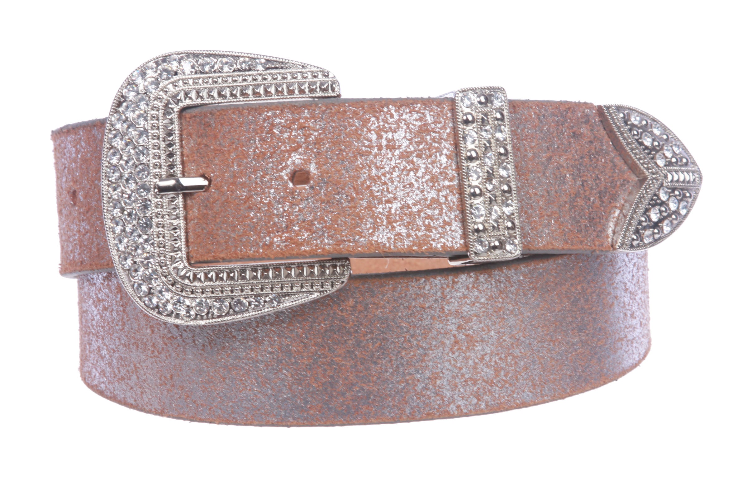 Snap On 1 1/2" Crack Print Vintage Retro Leather Belt with Rhinestone Buckle