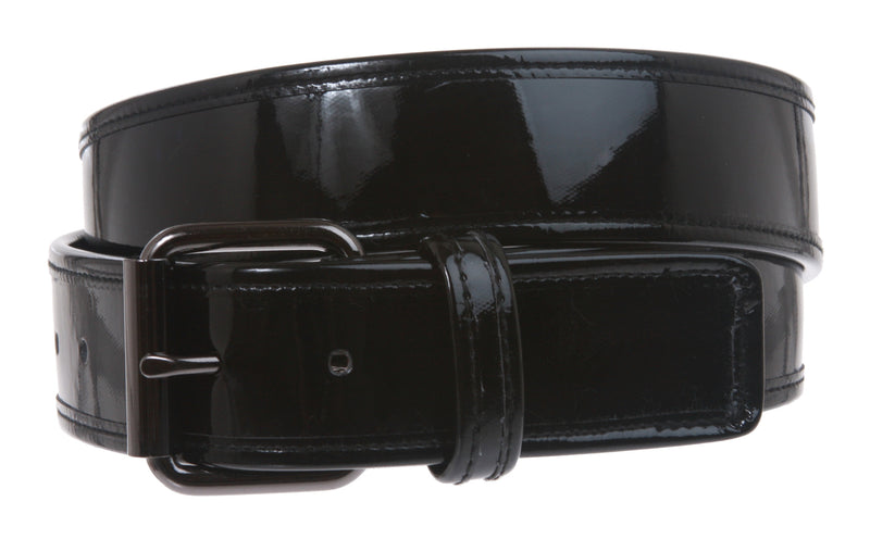 Black Patent Leather Belt Strap with Buckle 