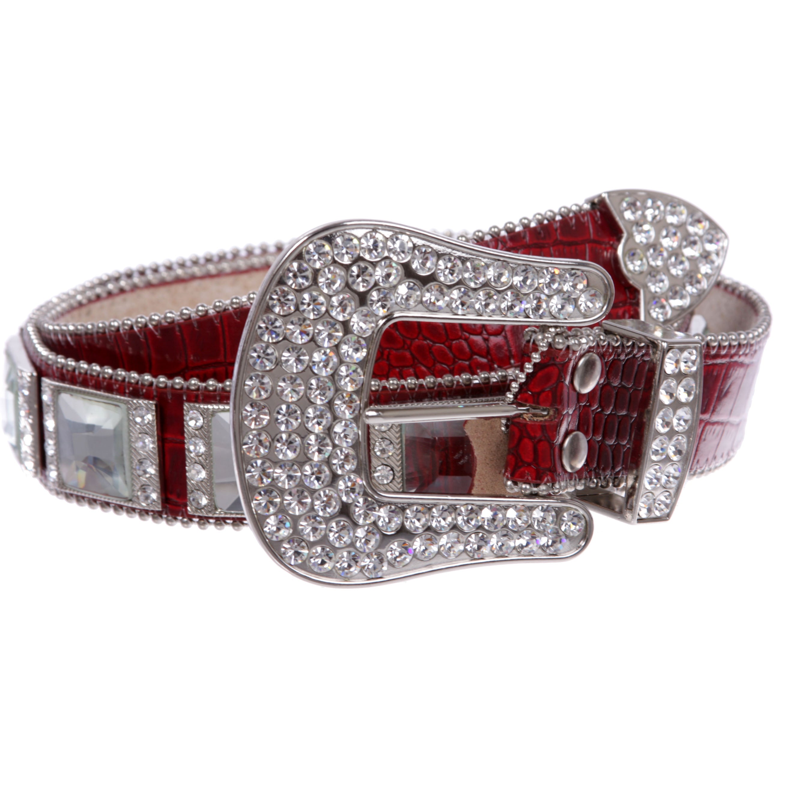 Western Cowgirl Alligator Rhinestone Concho Croco Print Leather Belt