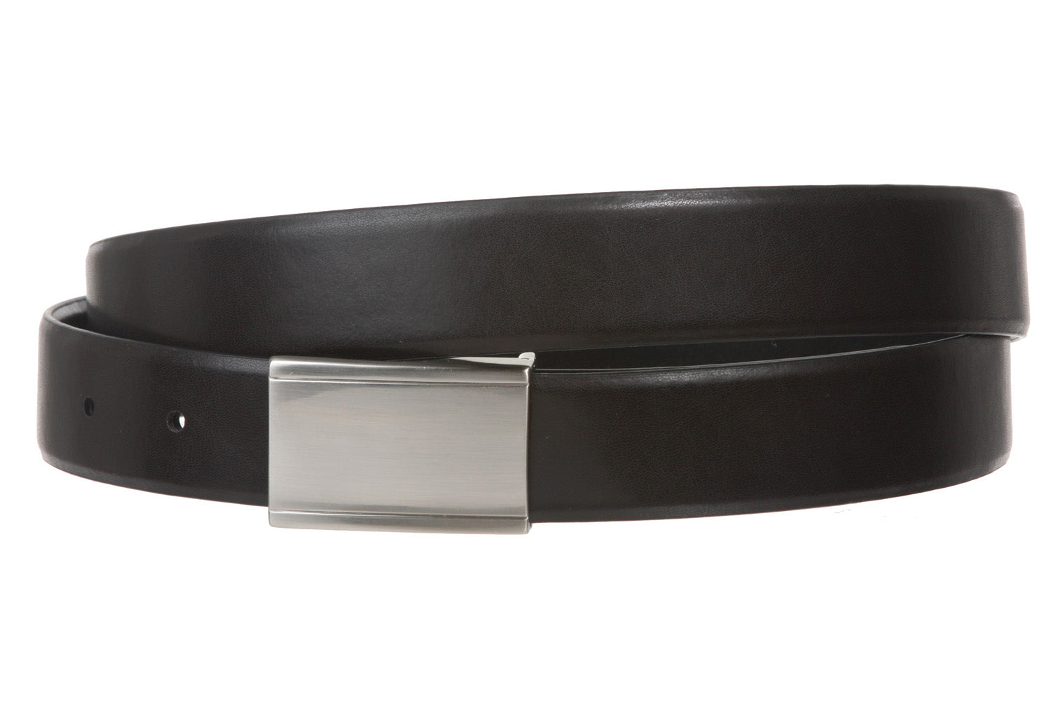 Men's 1 1/8" Rectangular Black Cut-To-Fit One-Size-Fits-All Feather Edged Plain Leather Dress Belt