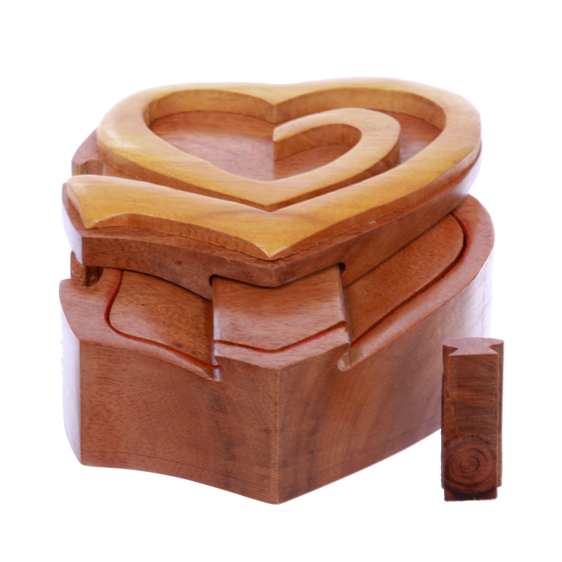 Double Interlink Entwined Hearts Handcrafted Wooden Secret Jewelry Puzzle Box - Hearts