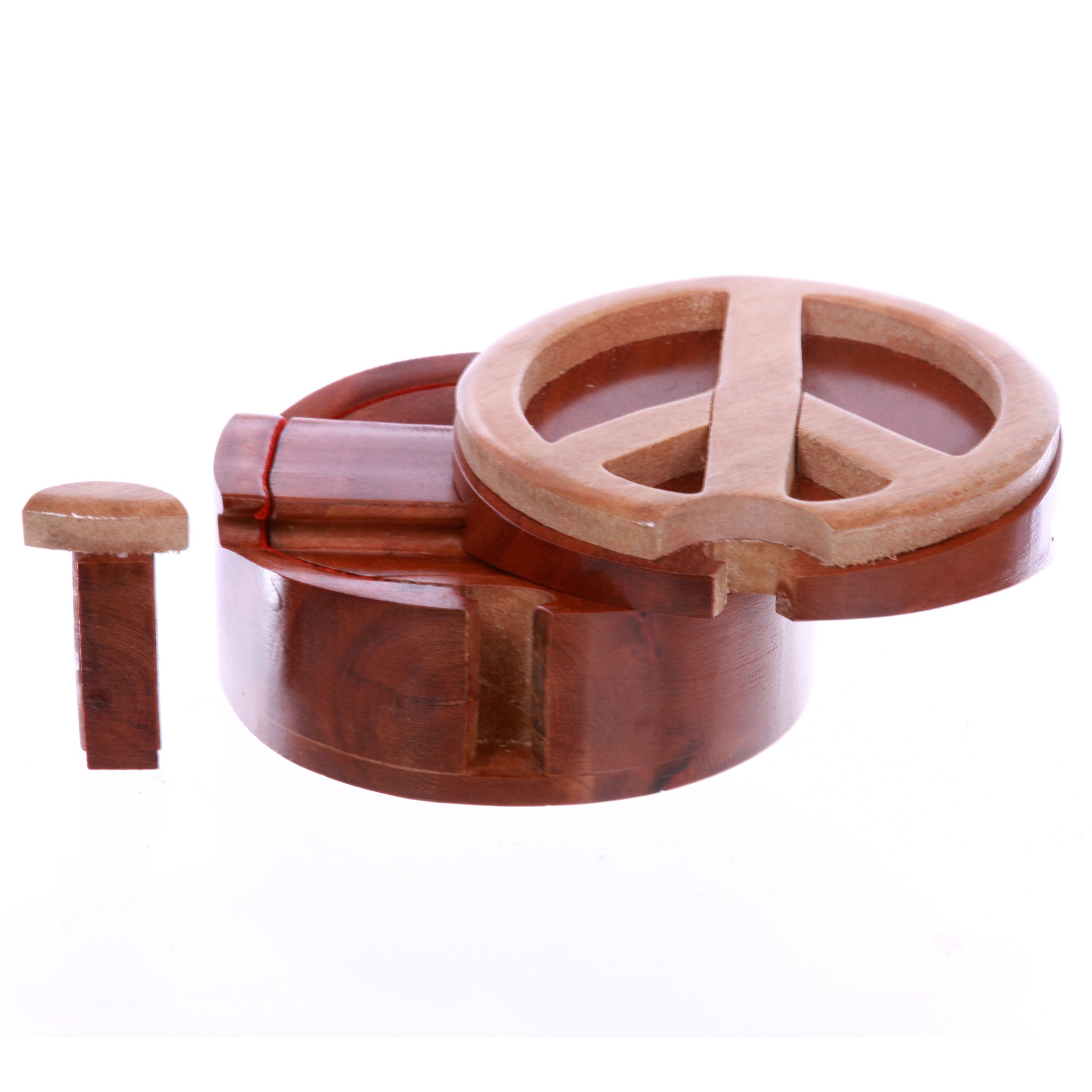 Handcrafted Wooden Peace Sign Shape Secret Jewelry Puzzle Box -Peace Sign