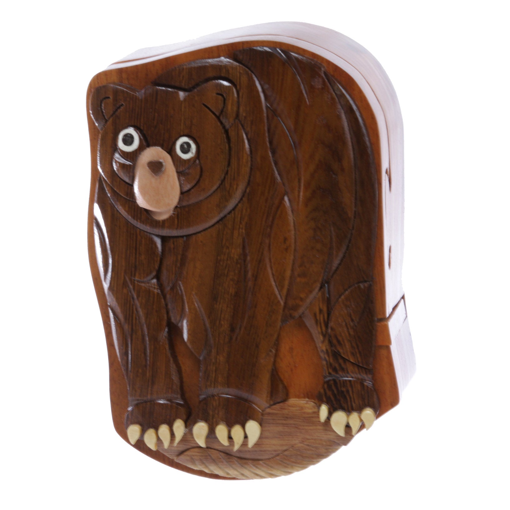 Handcrafted Wooden Animal Bear Shape Secret Jewelry Puzzle Box - Bear