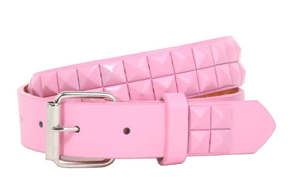 Kids 1" Snap On Punk Rock Pink Star Studded Leather Belt