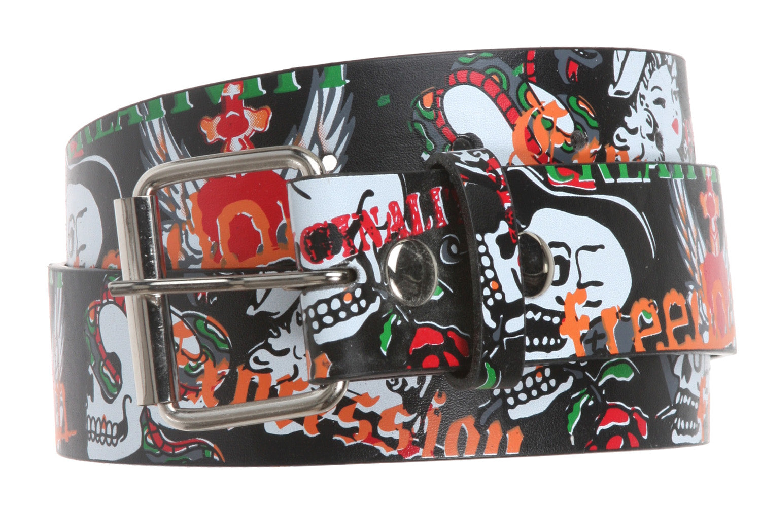 1 1/2" Snap On Skulls Tattoo Ink Artwork Fashion Belt