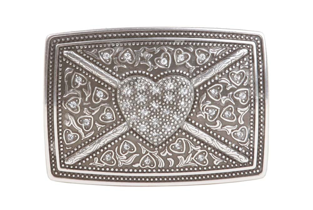 1 1/2" Snap On Floral Tree Engraved Oil Tanned Vintage Full Grain Leather Rectangular Rhinestone Heart & Flower Belt