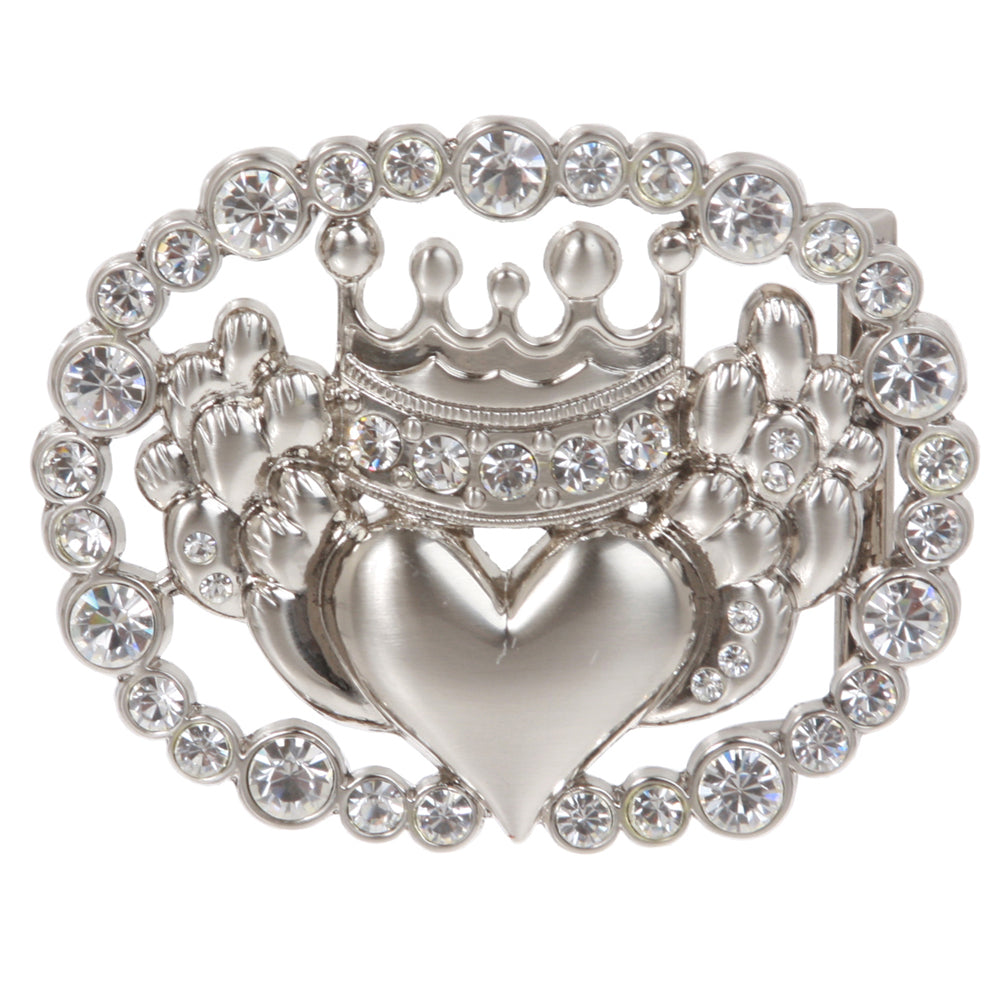 Perforated Rhinestone Crown & Heart Plaque Oval Buckle