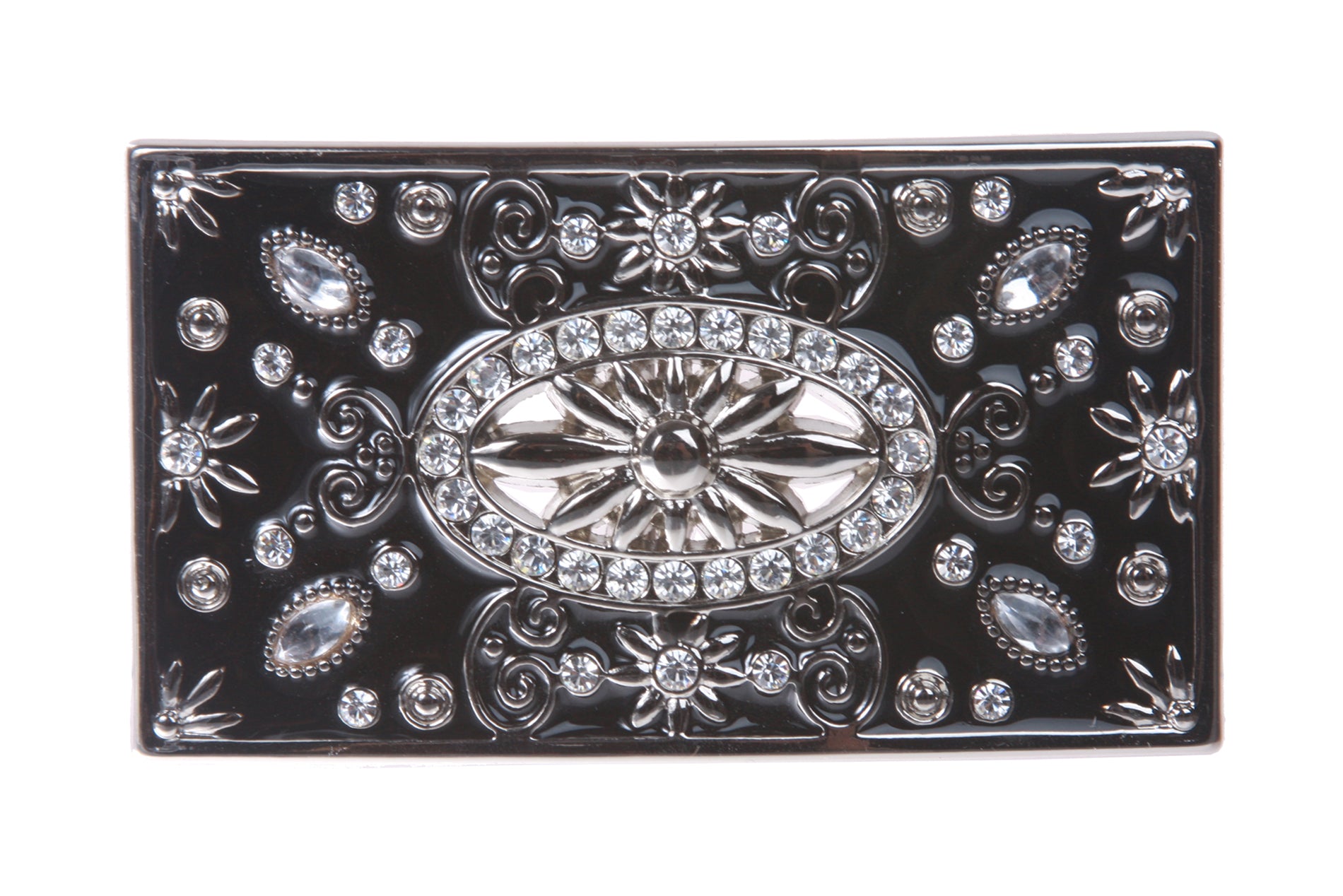 Enameled Rhinestone Rectangular Flower Buckle