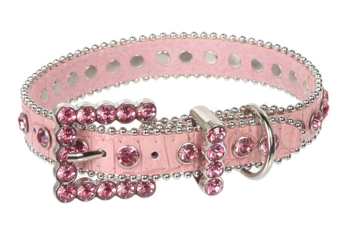 3/4" (20 mm) W Faux Alligator Rhinestone Dog Collar