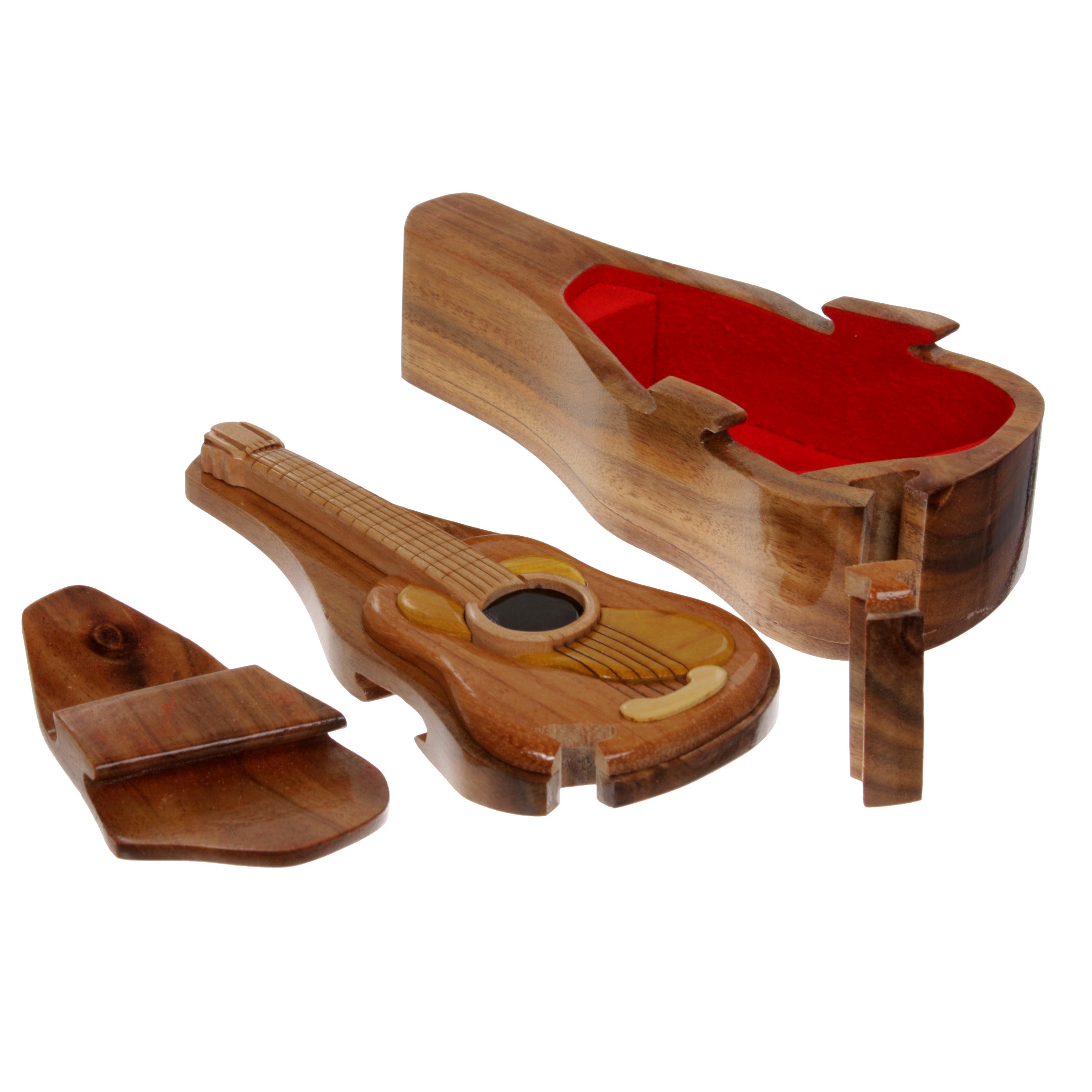 Handcrafted Wooden Musical Instrument Shape Secret Jewelry Puzzle Box-Guitar-195