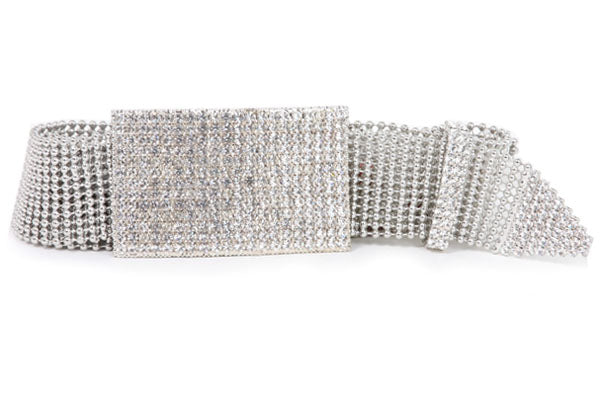 Ladies Clear Rhinestone Rectangular Metal Ball Chain Belt