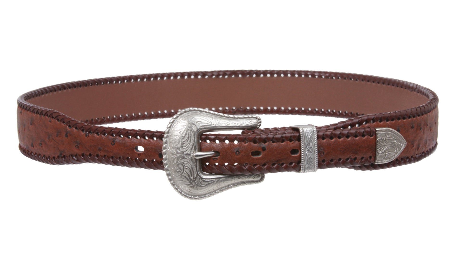 Western Faux Ostrich Print Lased Tapered Leather Belt