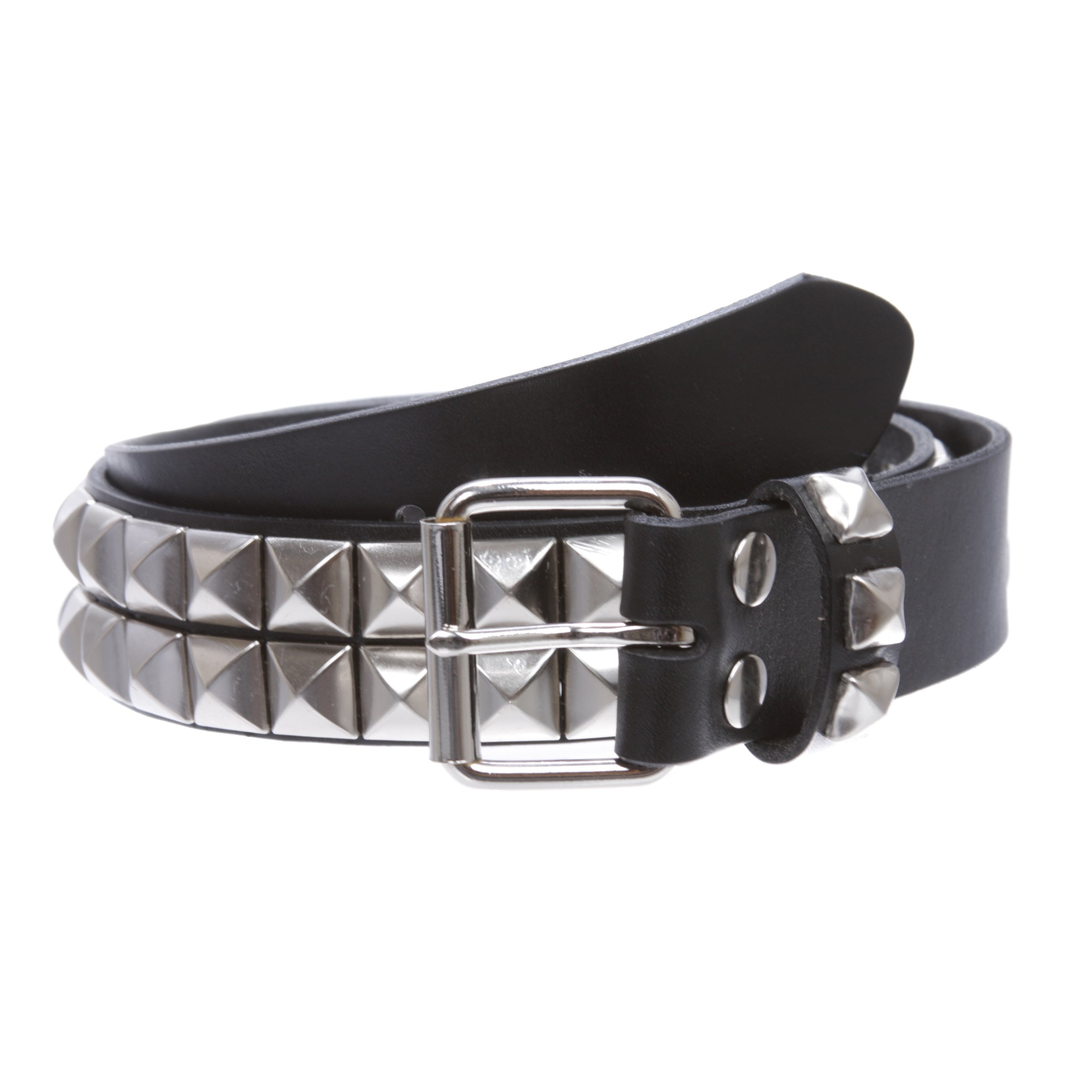 1 1 2 Snap On Two Row Punk Rock Star Silver Studded Solid Leather Bel