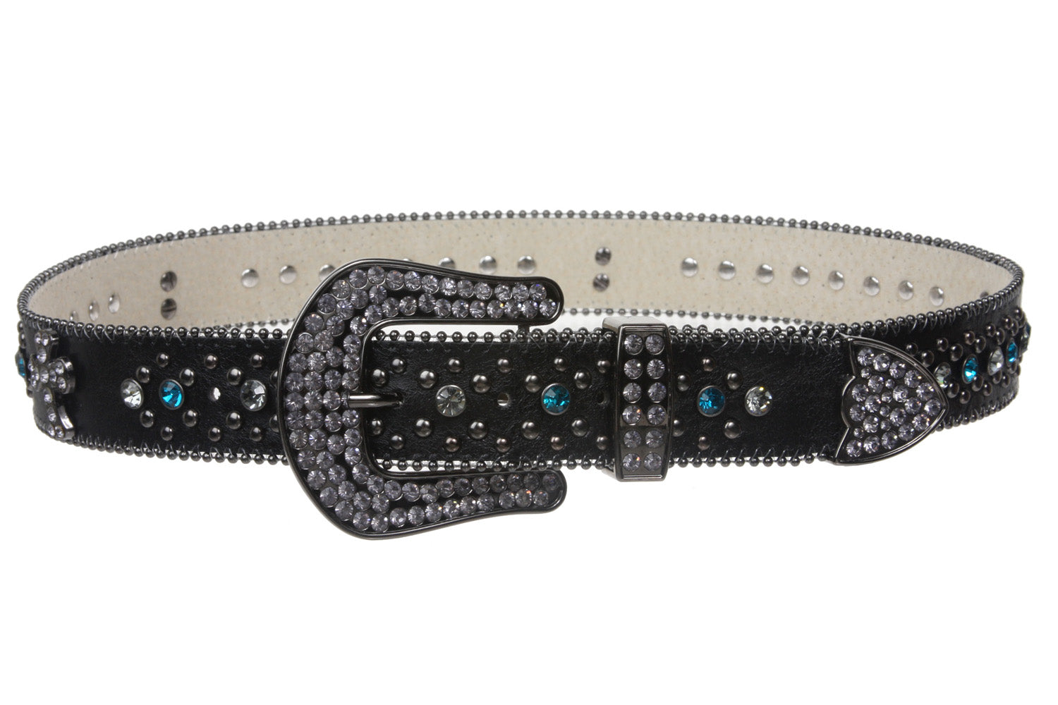 1 1/2" Snap On Western Rhinestone Cross Studded Leather Belt