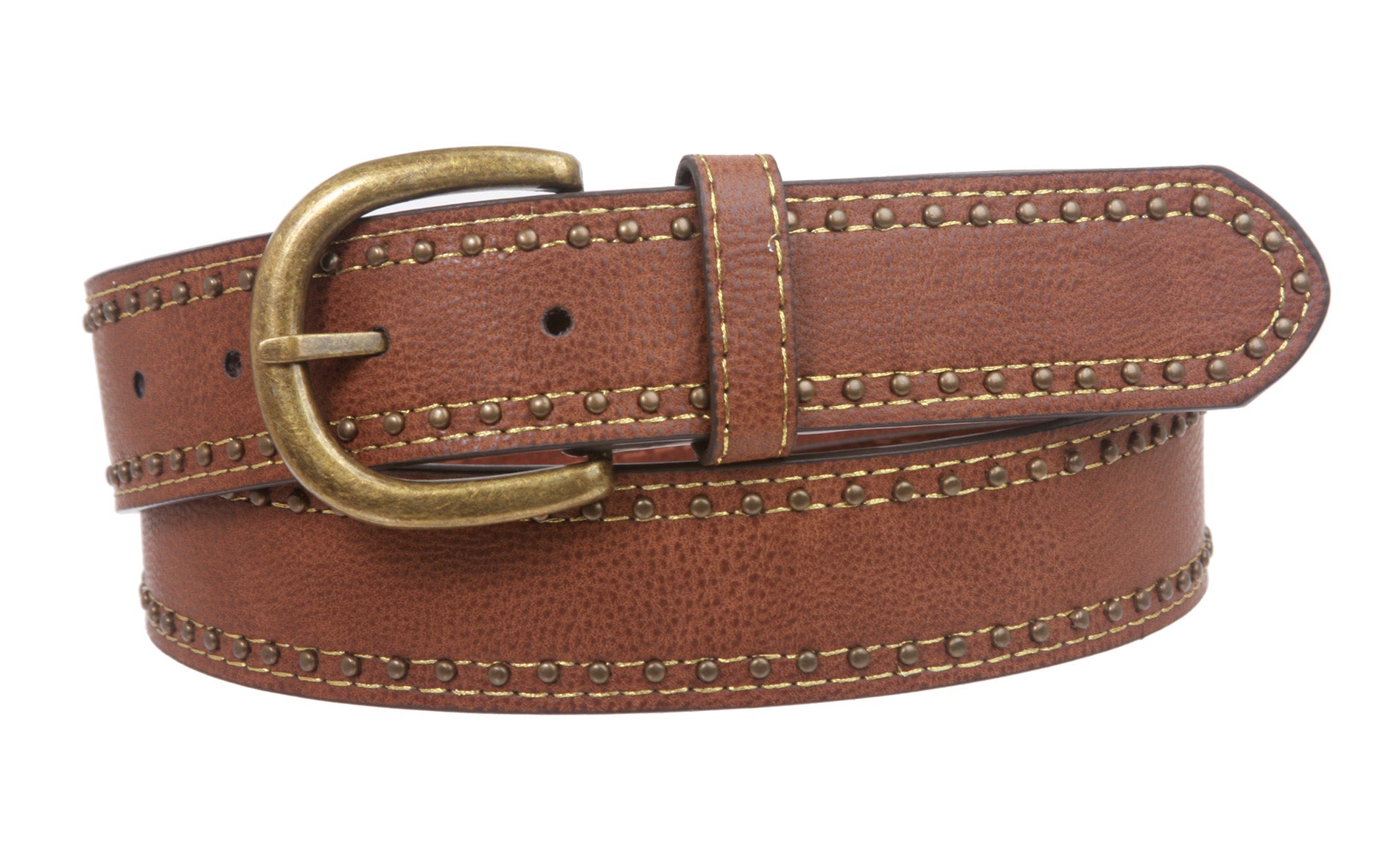 Womens Stitching-Edged Rivet leatherette Belt