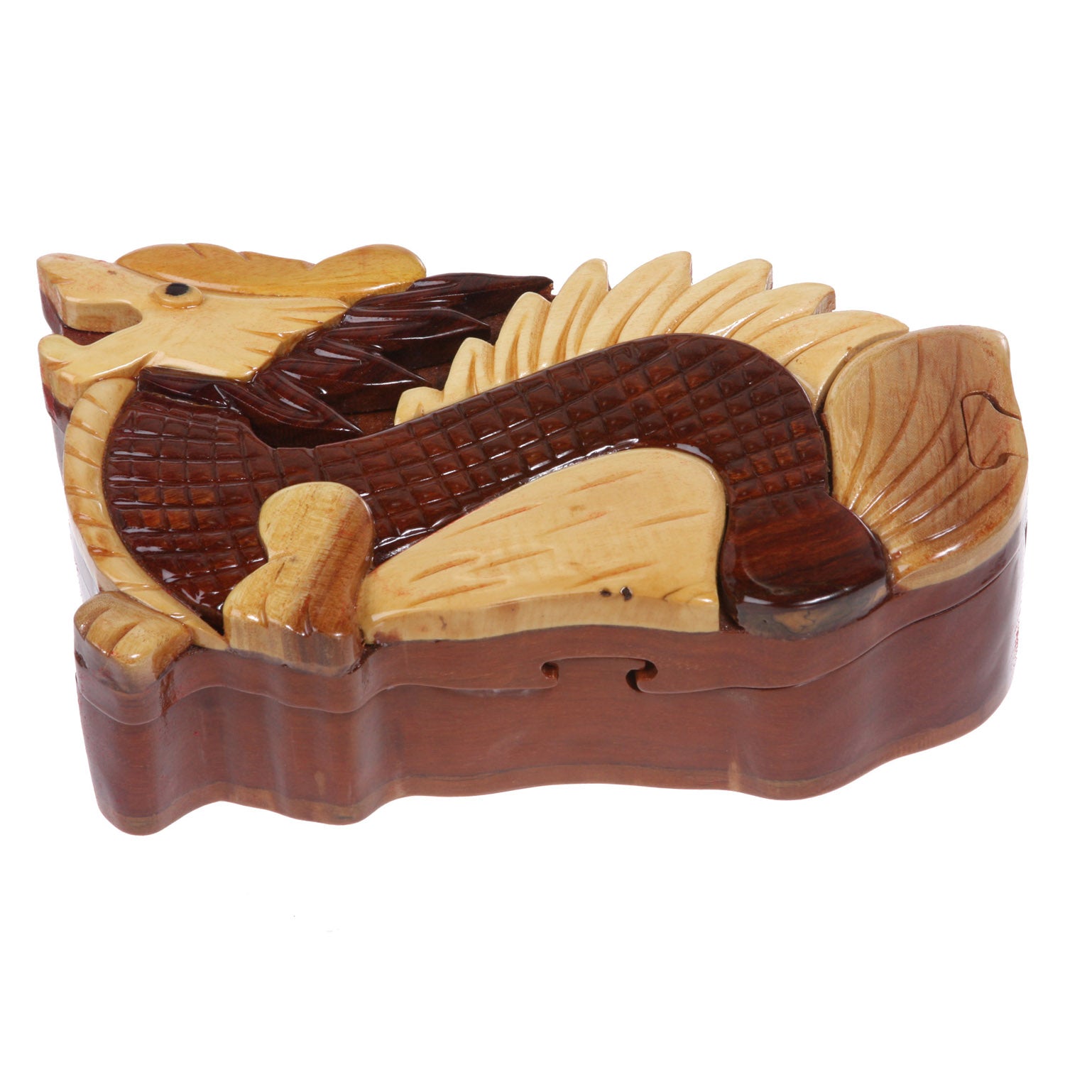 Handcrafted Wooden Animal Shape Secret Jewelry Puzzle Box - Dragon