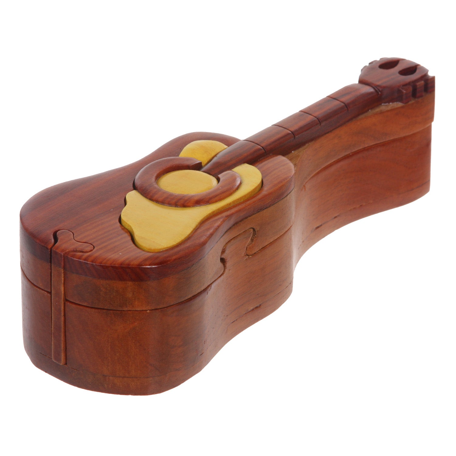 Handcrafted Wooden Musical Instrument Shape Secret Jewelry Puzzle Box - Guitar