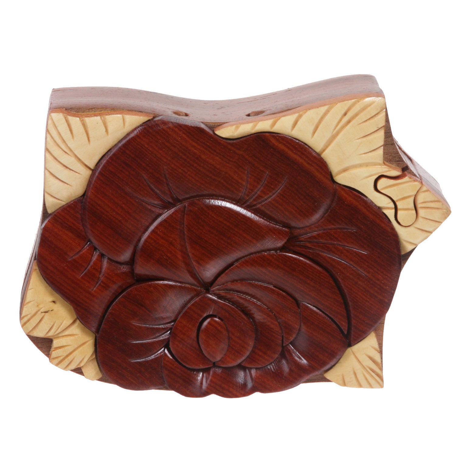 Handcrafted Wooden Rose Flower Shape Secret Jewelry Puzzle Box